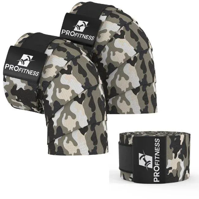 ProFitness Weightlifting Knee Wraps (Pair) – Adjustable Compression Sleeves for Cross Training, Squats, Powerlifting, Weightlifting – Improved Gym Workout Strength & Stability – Unisex (Gray Camo)
