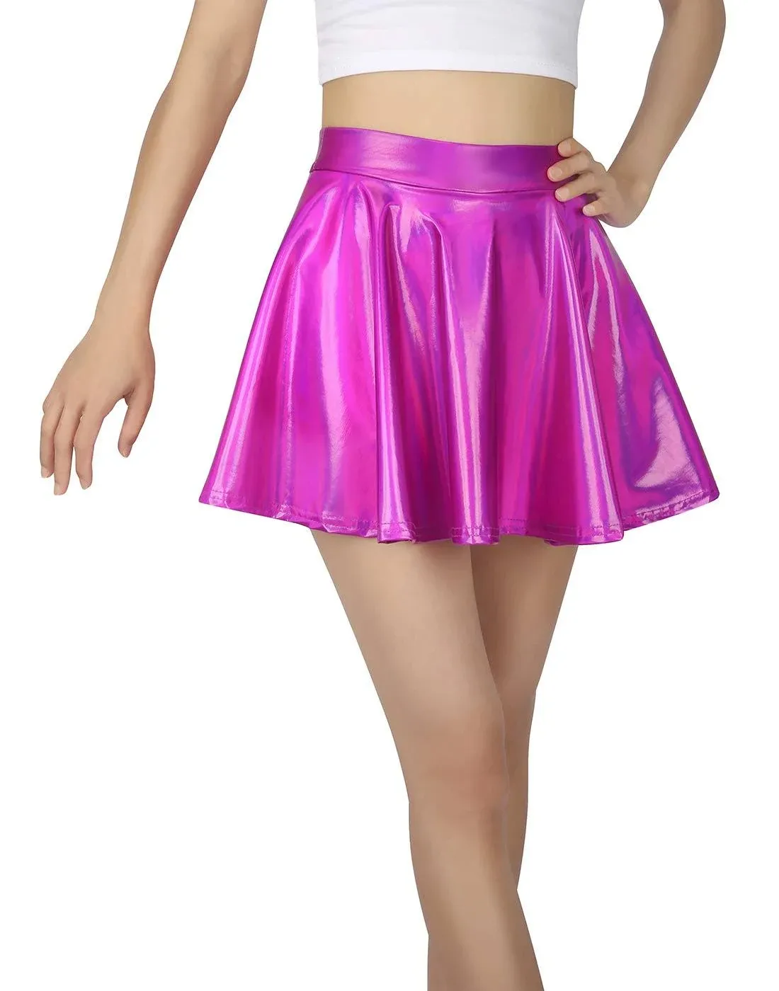 Hde Girl's Metallic Skater Skort Dance Athletic Shiny Holographic Scooter Skirt