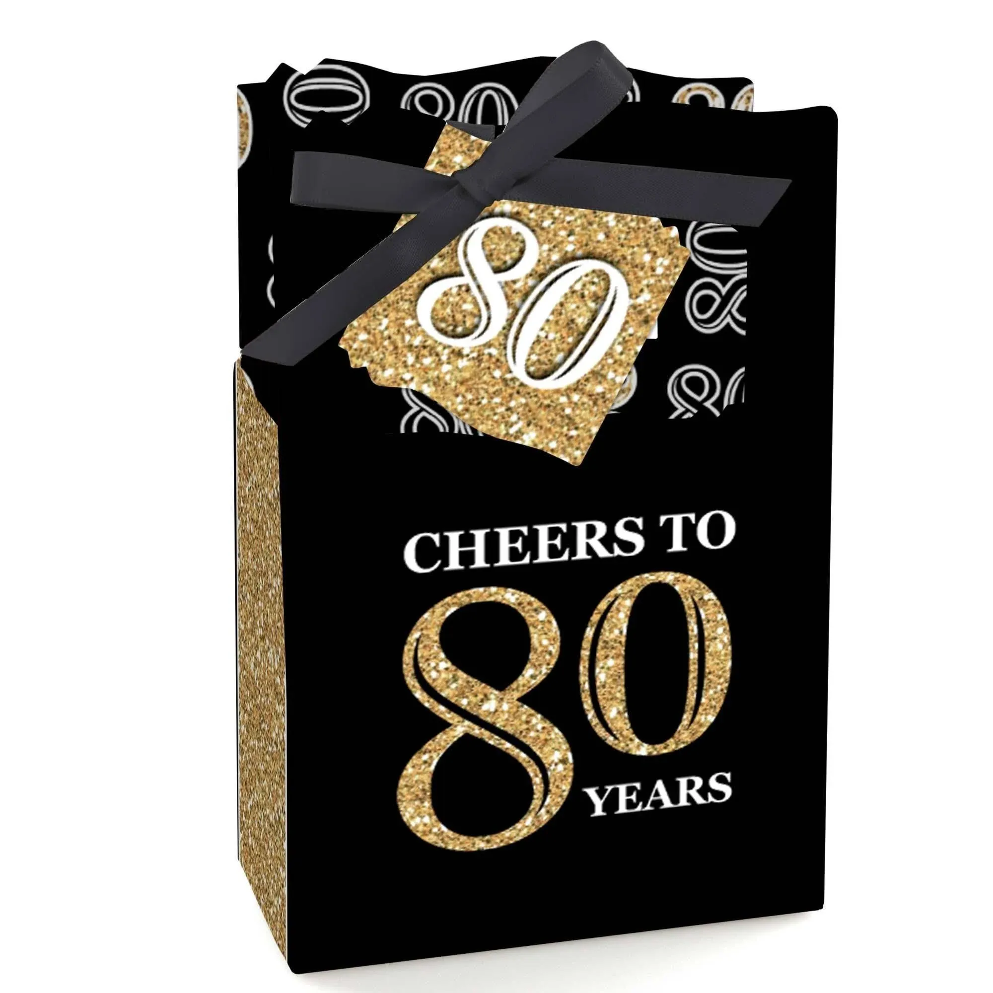 Adult 80th Birthday - Gold - Birthday Party Favor Boxes - Set of 12