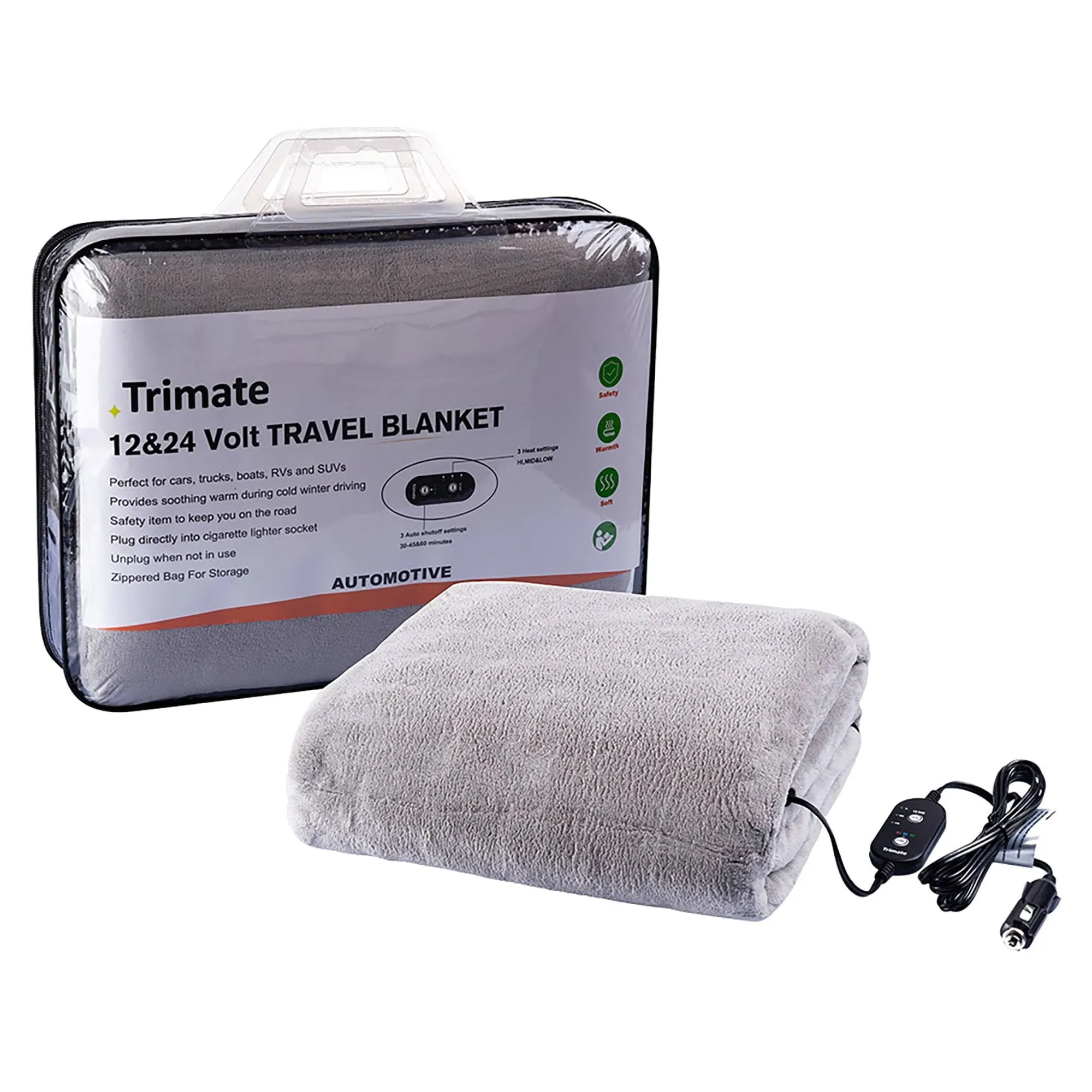 Trimate Plush Electric Car Heated Blanket, Grey, Multi, 50-52