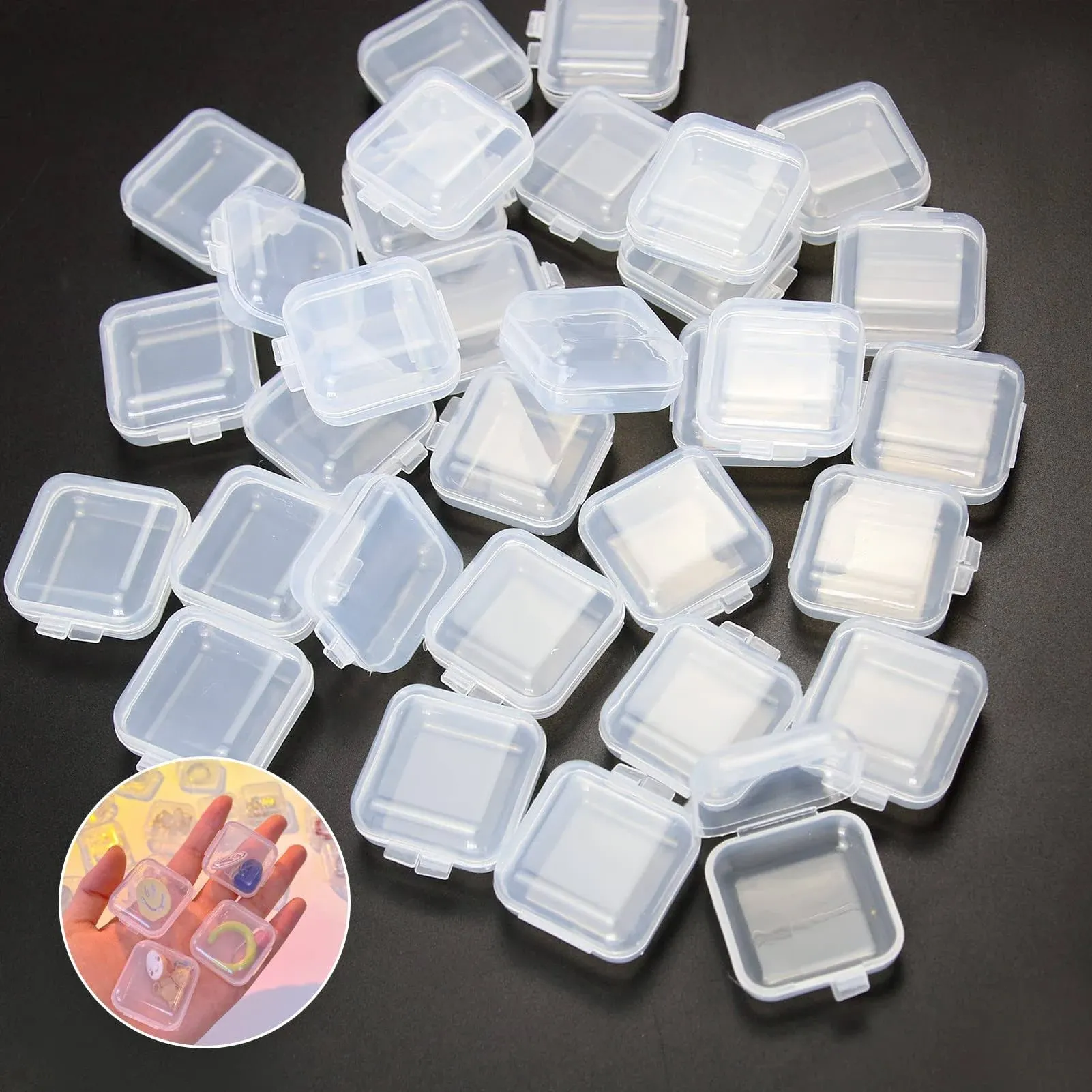 48 Pcs Clear Small Plastic Storage Containers Anti Oxidation Transparent Jewelry Storage Holder for Small Item Craft, Beads, Pills, Ear Studs,