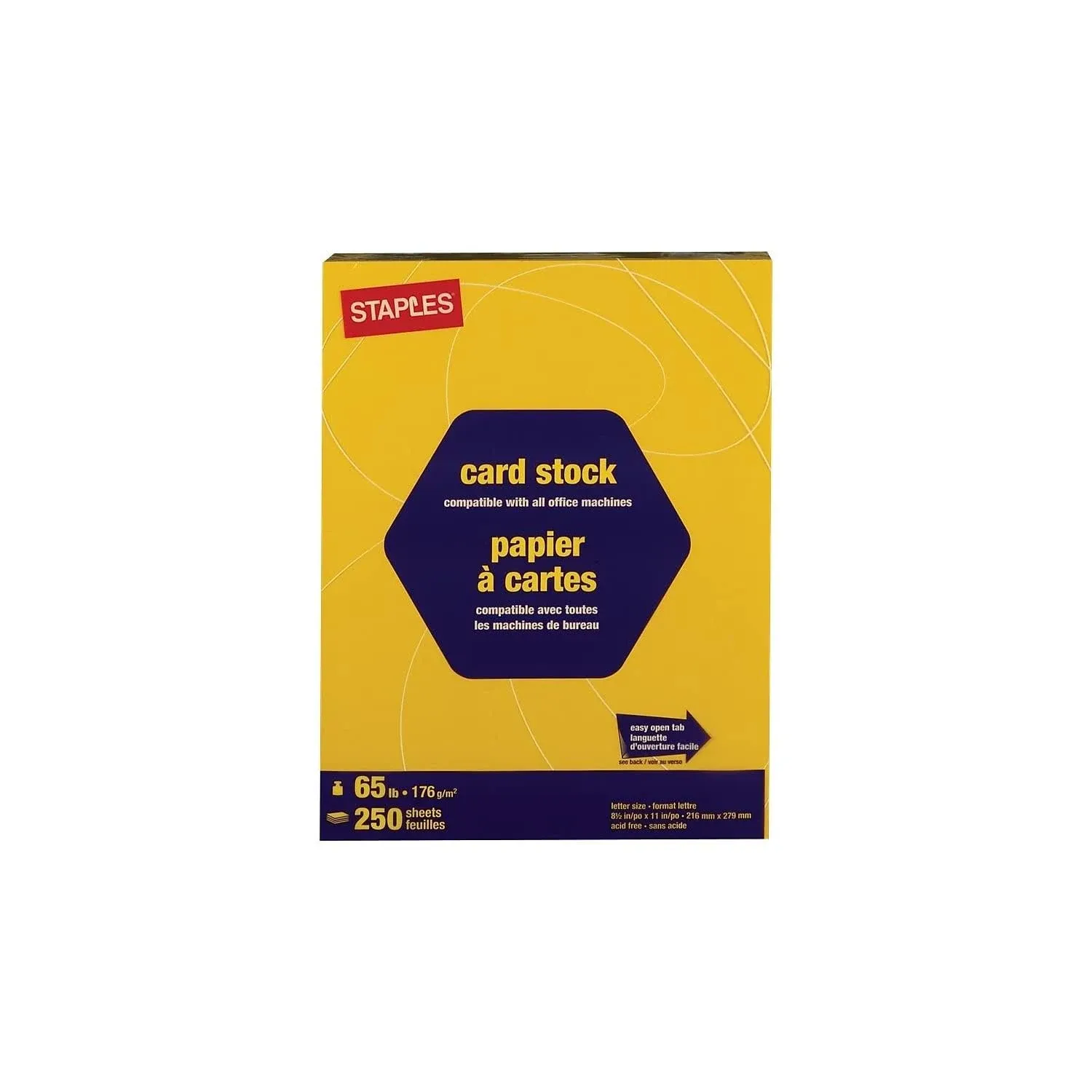 Staples Brights 65 lb. Cardstock Paper 8.5&#034; x 11&#034; Bright Yellow 250 Sheets/Pack