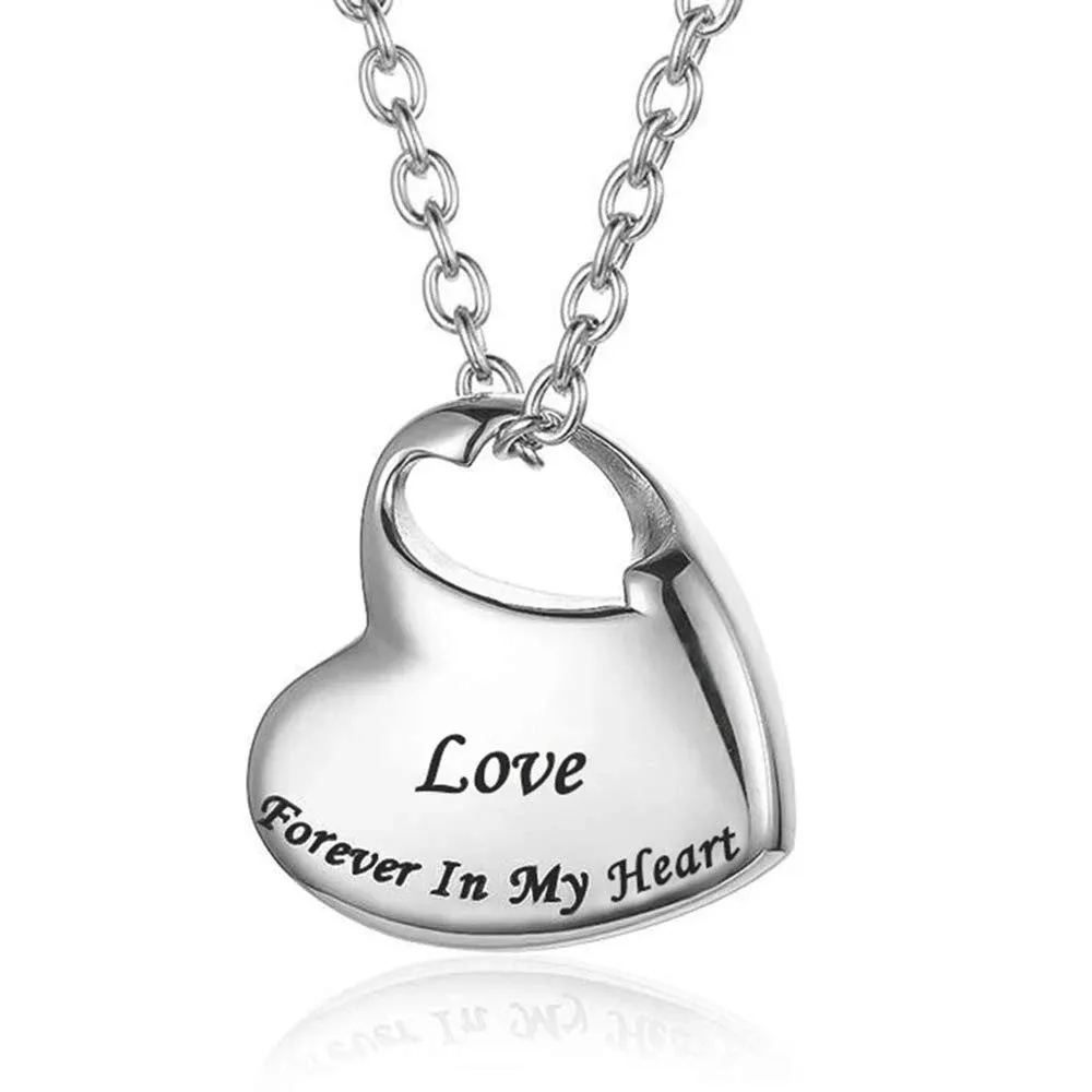 Cremation Urn Necklace for Ashes Urn Jewelry,Forever in My Heart Carved Stainless Steel Keepsake Waterproof Memorial Pendant for mom & dad with Filling Kit…