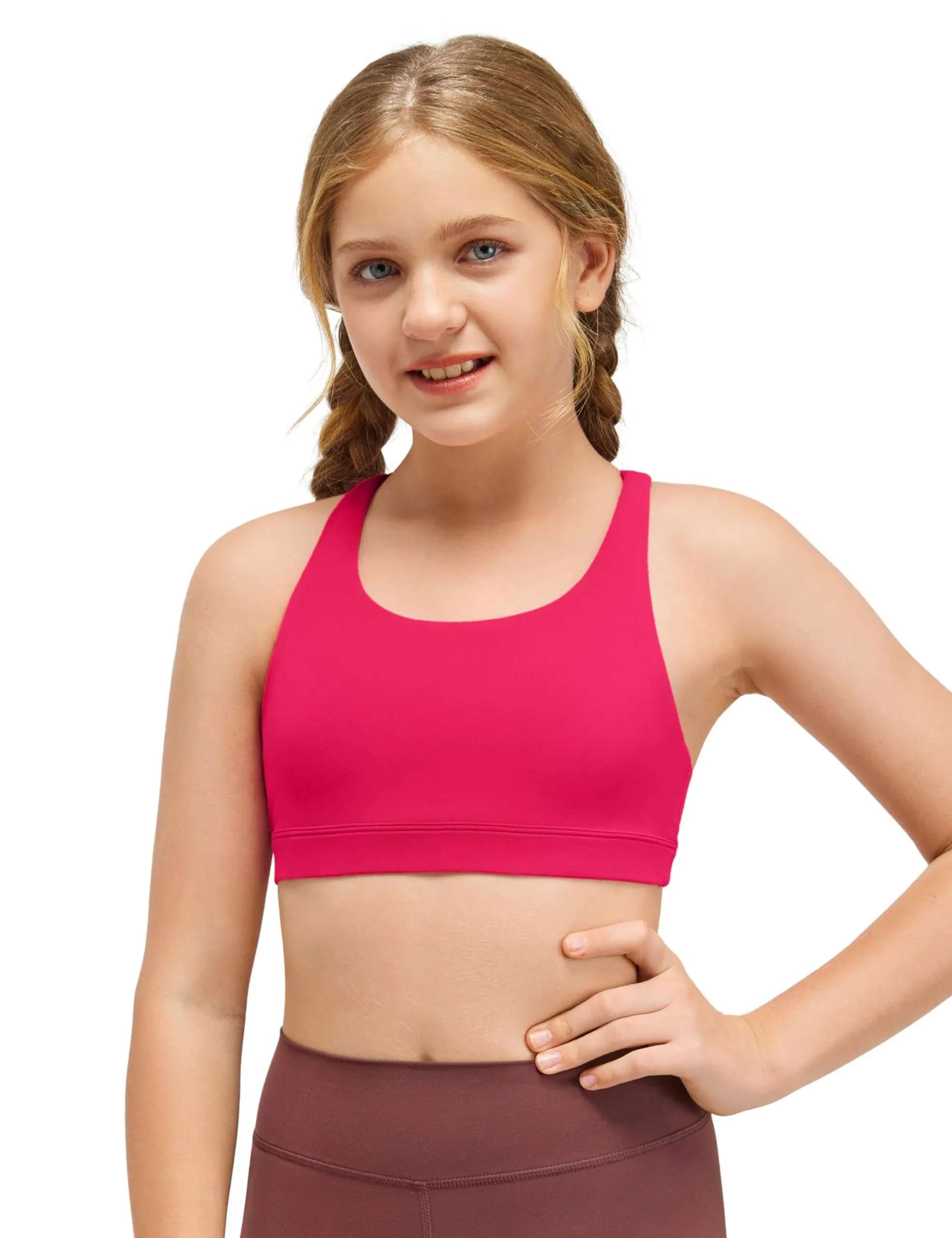 CRZ Yoga Girl's School Active Sports Butterluxe Teens Strappy Bra Viva Magenta / L