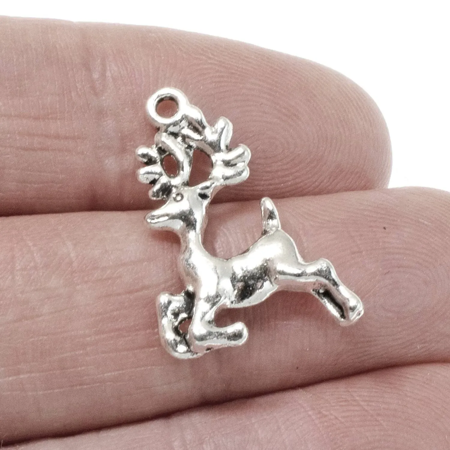 20 Silver Prancing Reindeer Charms, For Festive Christmas Holiday DIY Jewelry, Pendants for Ornaments and Seasonal Crafting