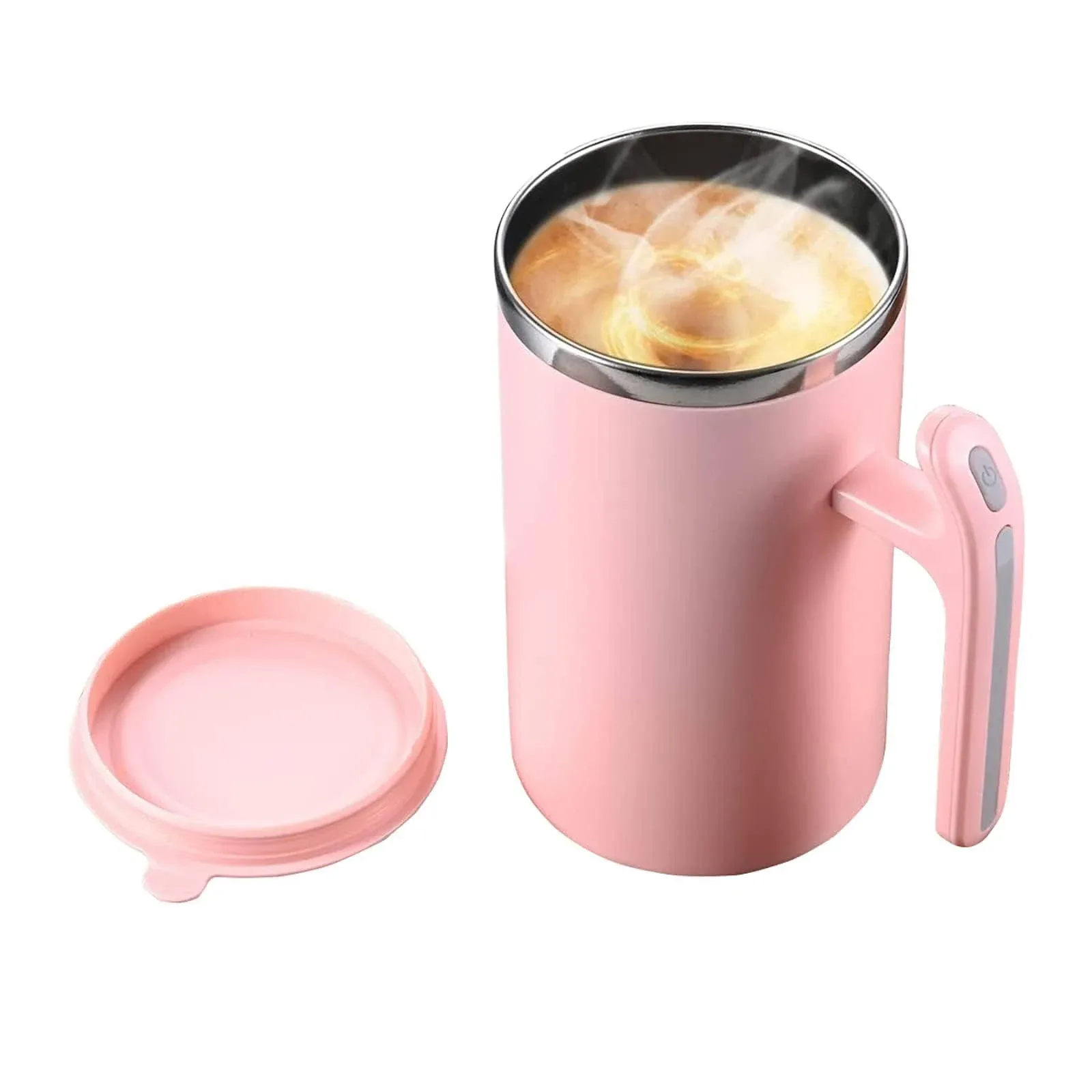 Automatic Stirring Coffee Mug, Self Mixing Stainless Steel Cup for Milk Beverage Chocolate (Pink)