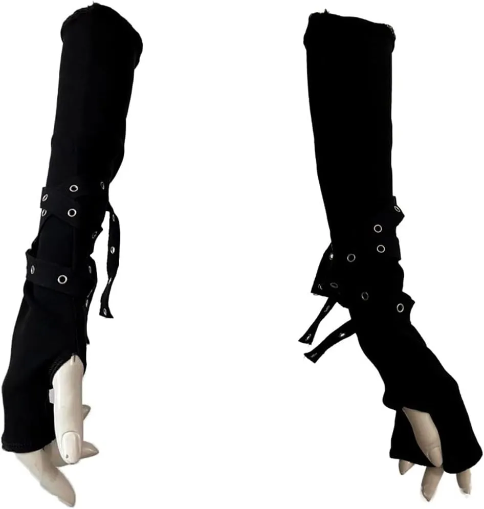 Goth Arm Warmers Fingerless Gloves for Women Gothic Steampunk Accessories Black Arm Sleeves