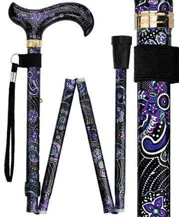 Designer Folding Cane: Purple Majesty, Retractable Ice Tip