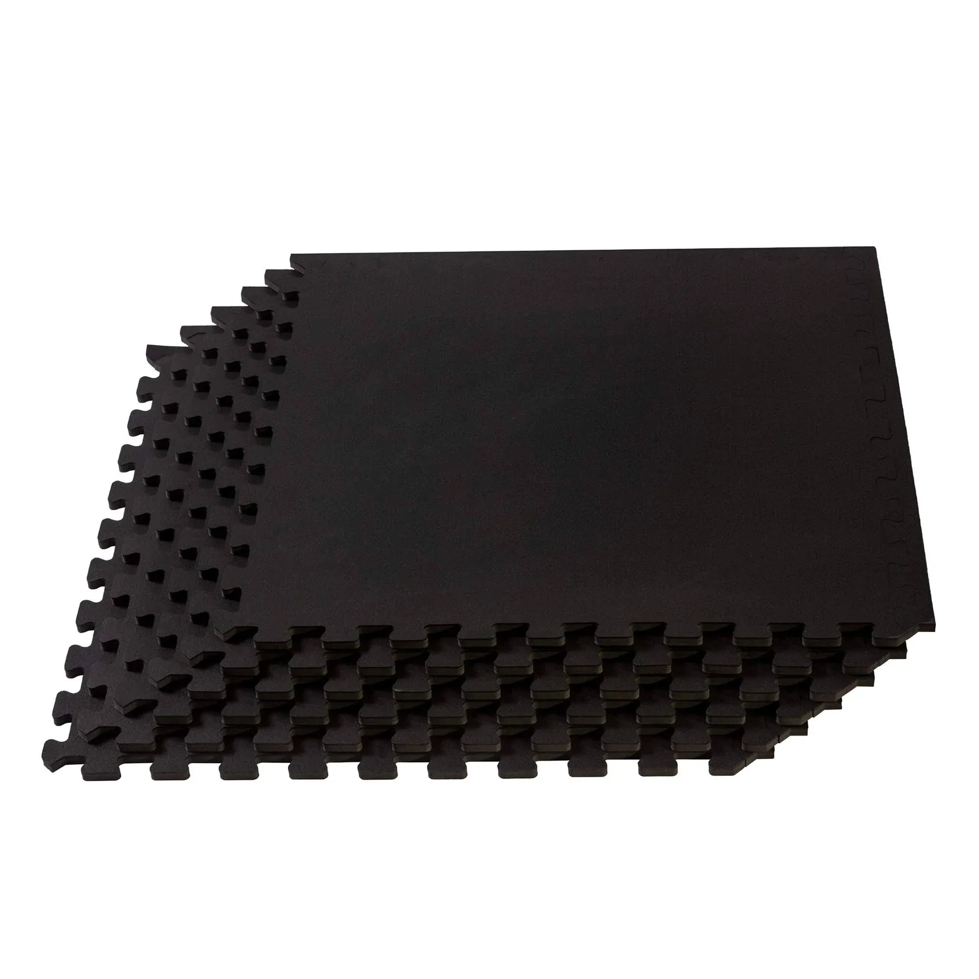 Velotas Rubber-Topped Interlocking Foam Fitness Floor Mat, Black, 24 Sq ft (6 Tiles)