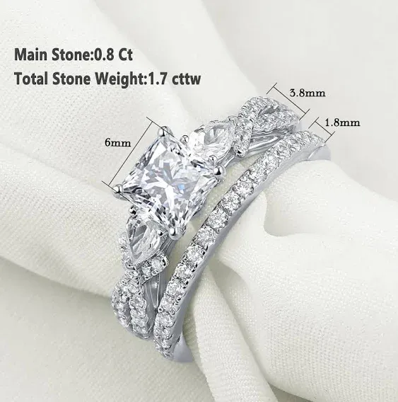 Newshe Jewellery 2.5ct Princess Pear White AAAAA Cz 925 Sterling Silver Engagement Wedding Ring Set Size 4-13