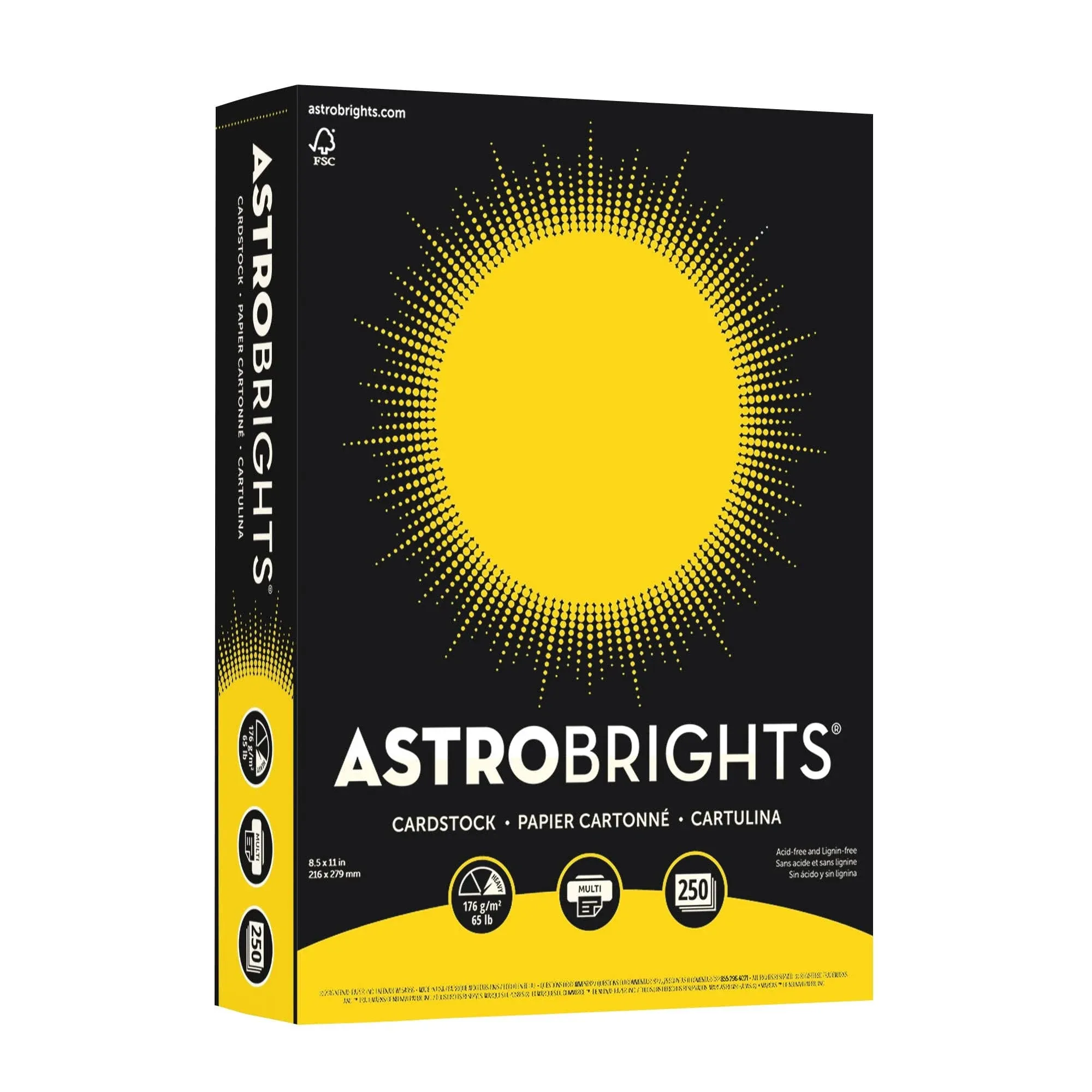 Astrobrights Cover Stock, 8.5" x 11", 65 lb, Solar Yellow - 250 sheets  