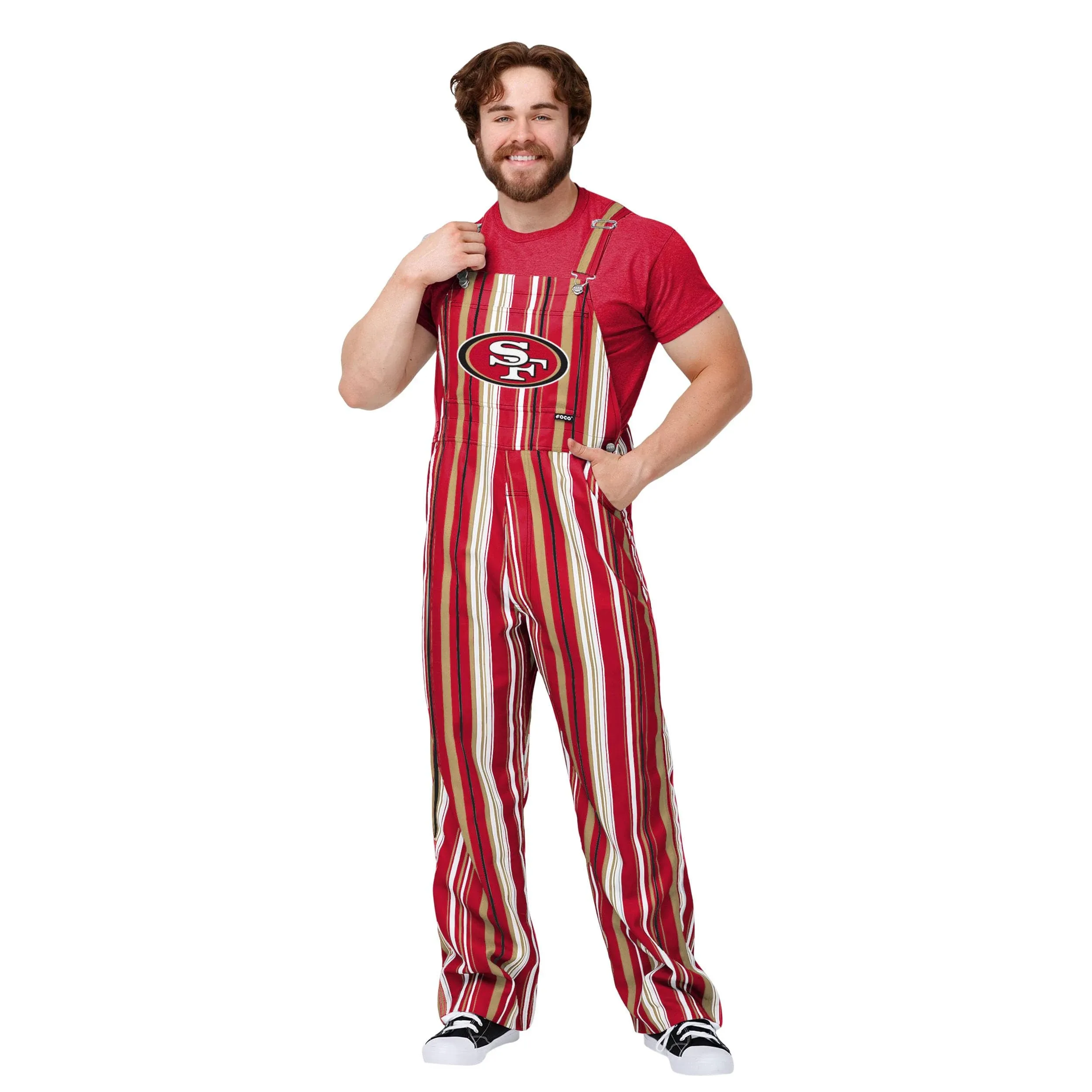 FOCO San Francisco 49ers NFL Mens Hyper Stripe Bib Overalls