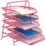 Mind Reader Desk Organizer with 5 Sliding Trays Pink