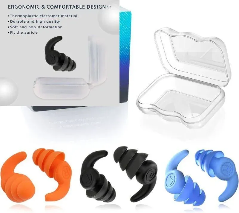 Waterproof Swimming Ear Plugs for Adults, 3 Pairs Reusable Silicone Earplugs