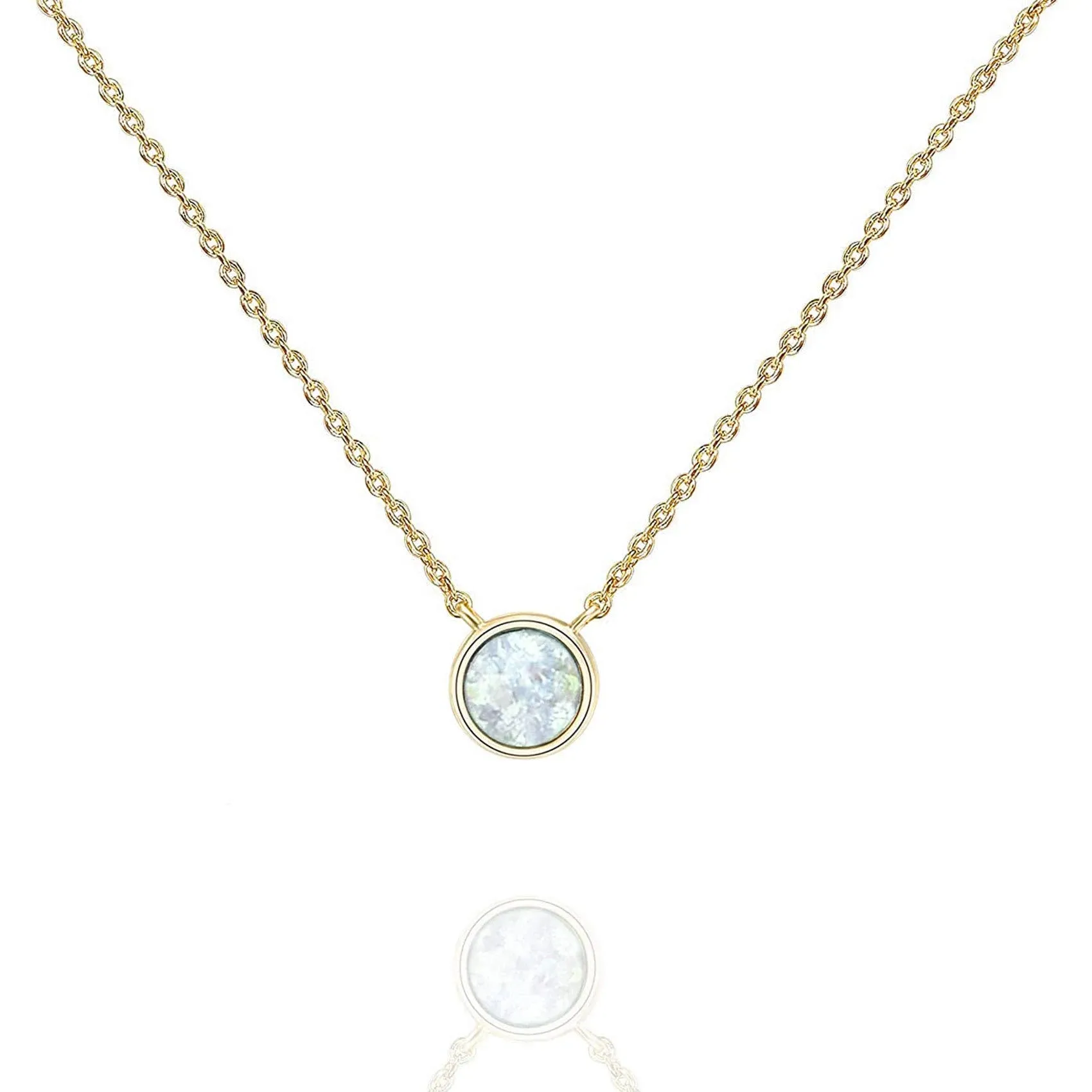 PAVOI 14K Gold Plated Created White Opal Necklace | Opal Necklaces for Women