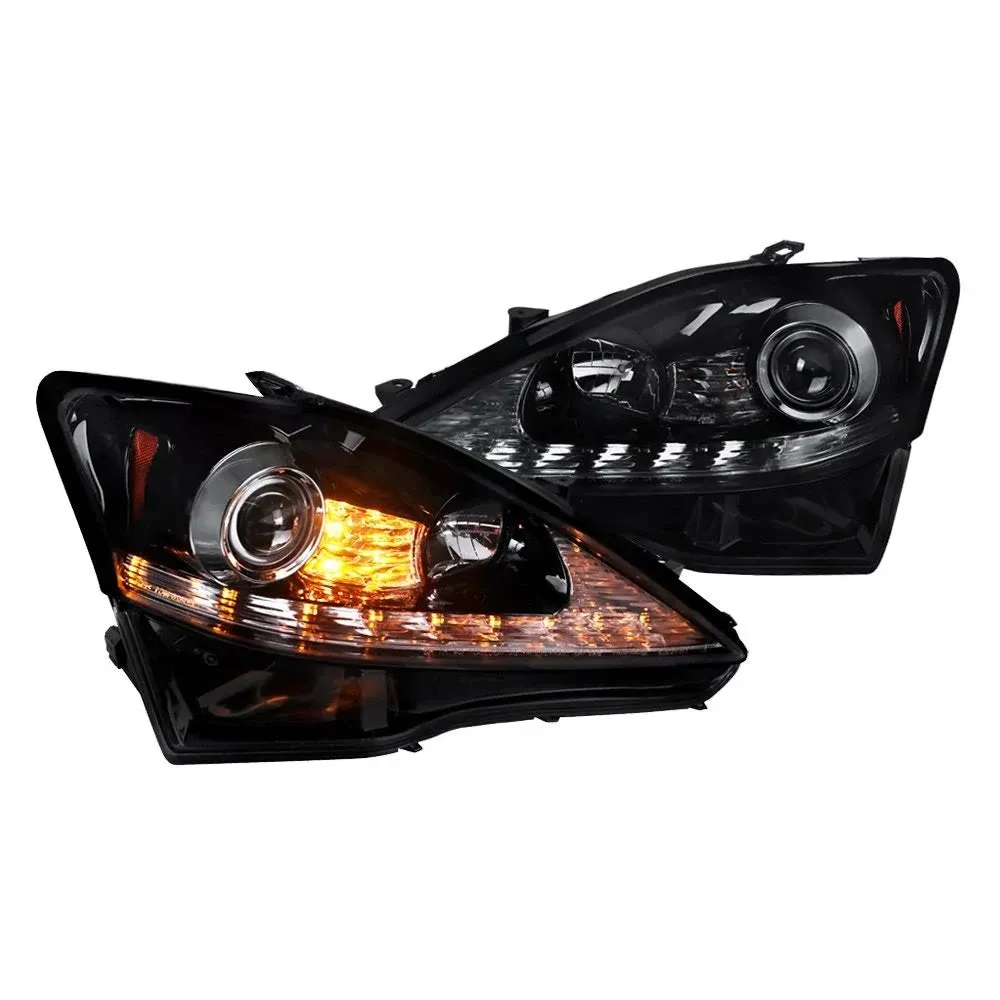 Fit 2006-2009 Lexus IS250 IS350 Black Smoke Projector Headlights+Seq<wbr/>uential LED