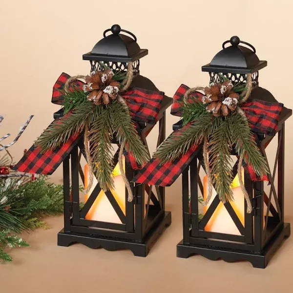 Metal Holiday LED Timer Lantern (Set of 2)