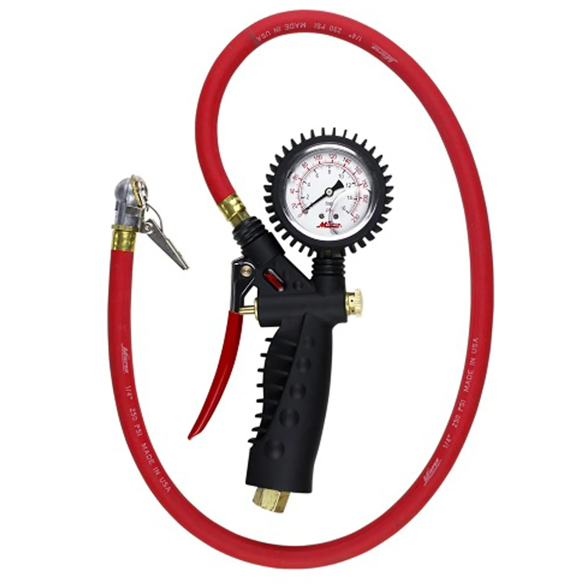 Milton? Pro Analog Tire Inflator/Pressure Pistol Grip Gauge, Ball Foot Air Chuck w/Clip, 36" Hose, 160PSI