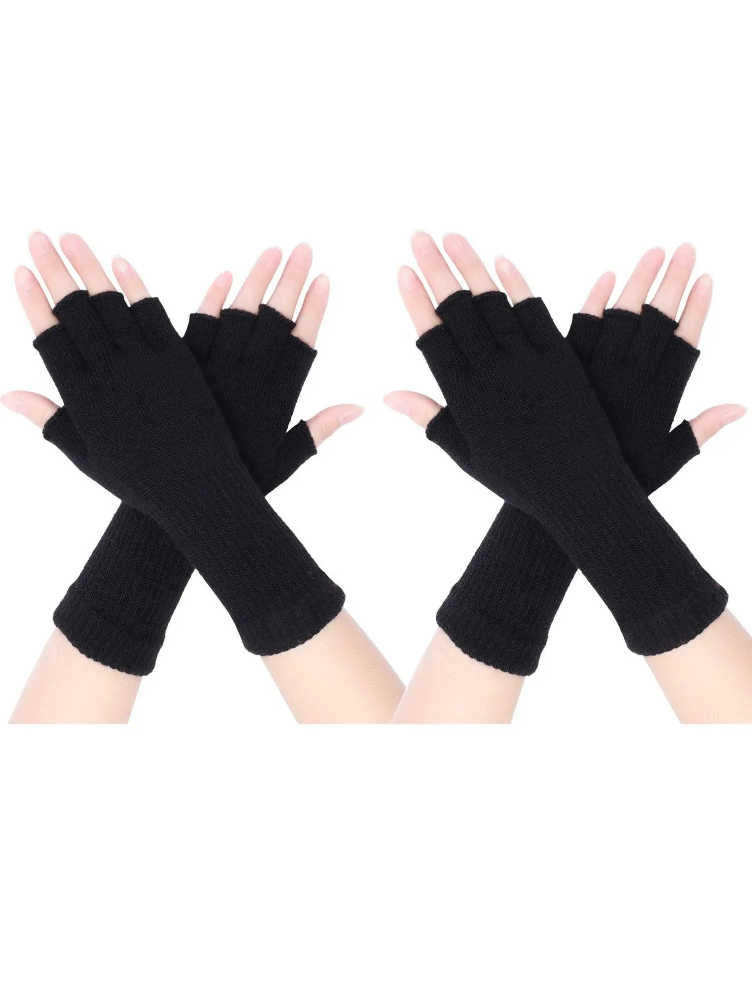 Pangda 2 Pairs Unisex Fingerless Gloves Half Finger Stretchy Knit Gloves Lengthen ...