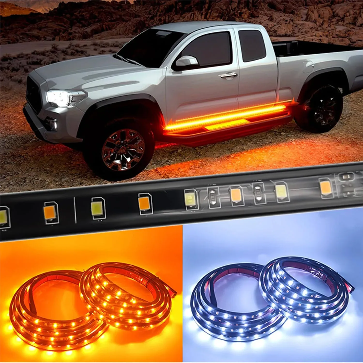 70 inch Truck LED Running Board Light Amber Side Marker Kit Sequential Turn ...