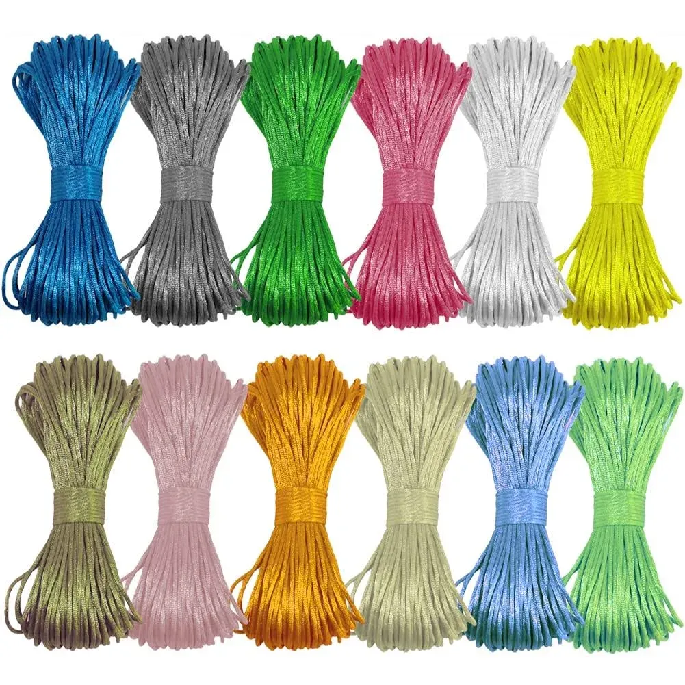 Nylon Cord for Jewelry Making 1.5 mm Silk Cord 12 Bundles 252 Yards Bulk Colored Satin Nylon Cord for Bracelet Making Satin Nylon Rattial Cord for Friendship Bracelet,Necklace Making Nylon String