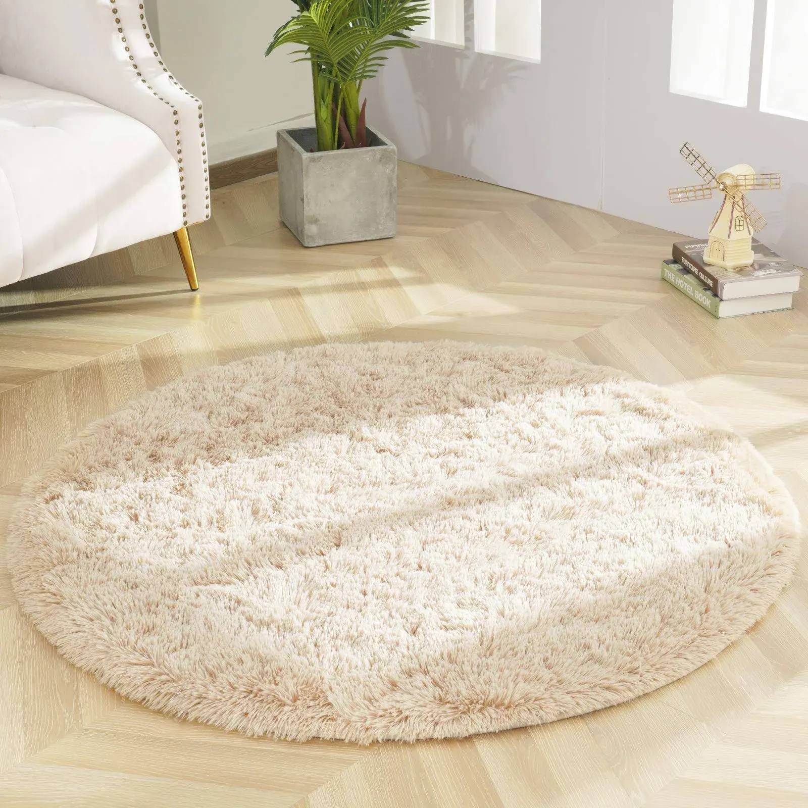 DETUM Soft Round Fluffy Bedroom Rugs for Girls Boys, Fuzzy Circle Area Rug for ...