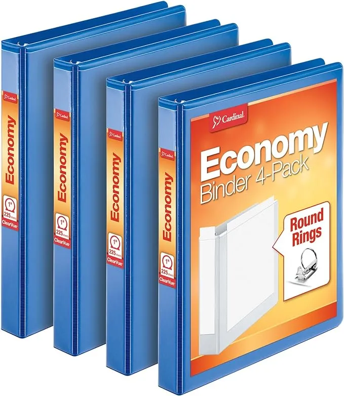 Cardinal Economy 3 Ring Binder, 1 Inch, Presentation View, Blue, Holds 225