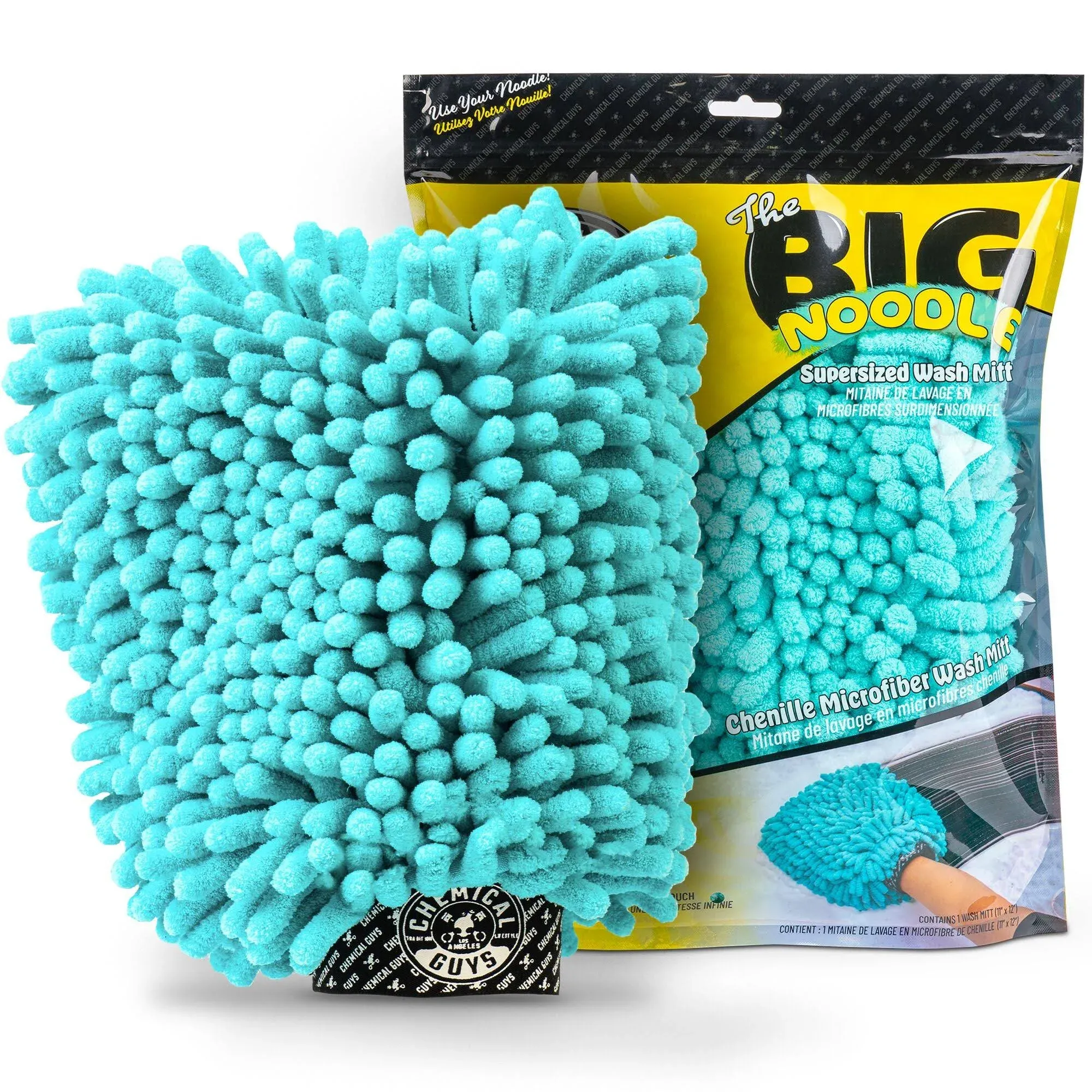 Chemical Guys MIC513 Big Noodle Chenille Microfiber Scratch Free Supersized Car Wash Mitt for Cars, Trucks, SUVs, RVs & More, Turquoise (11" x 12")