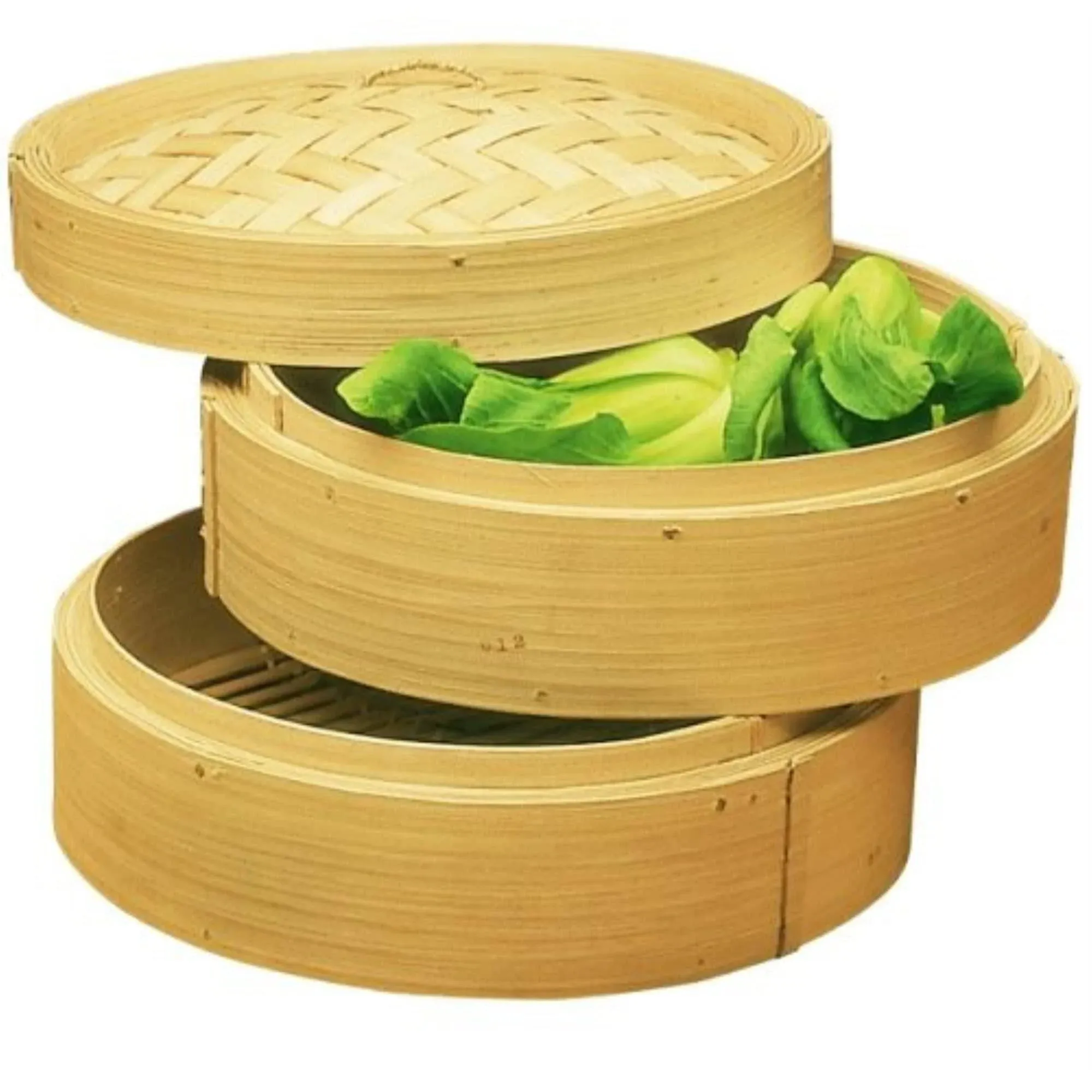 Happy Sales HSST-BMB08, Three Piece 8 inch Bamboo Steamer