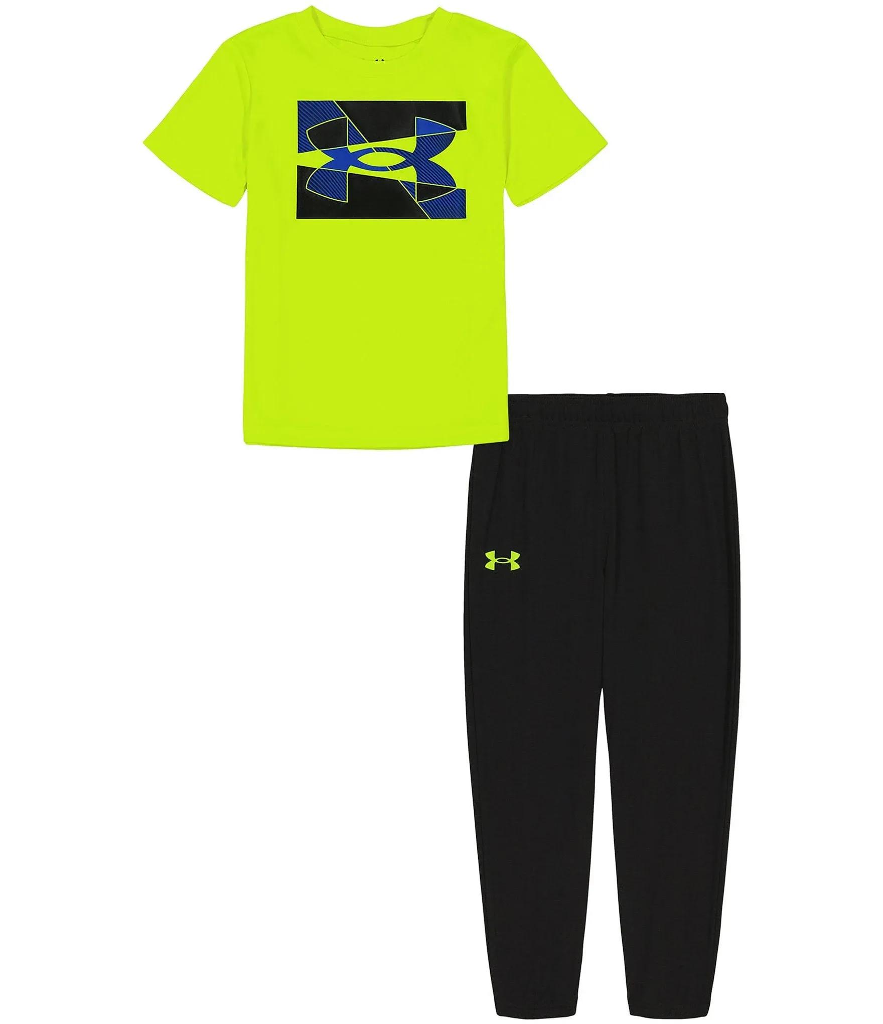 Under Armour Little Boys 2T-7 Lino Wave Big Logo Short Sleeve Tee Jogger Pants ...