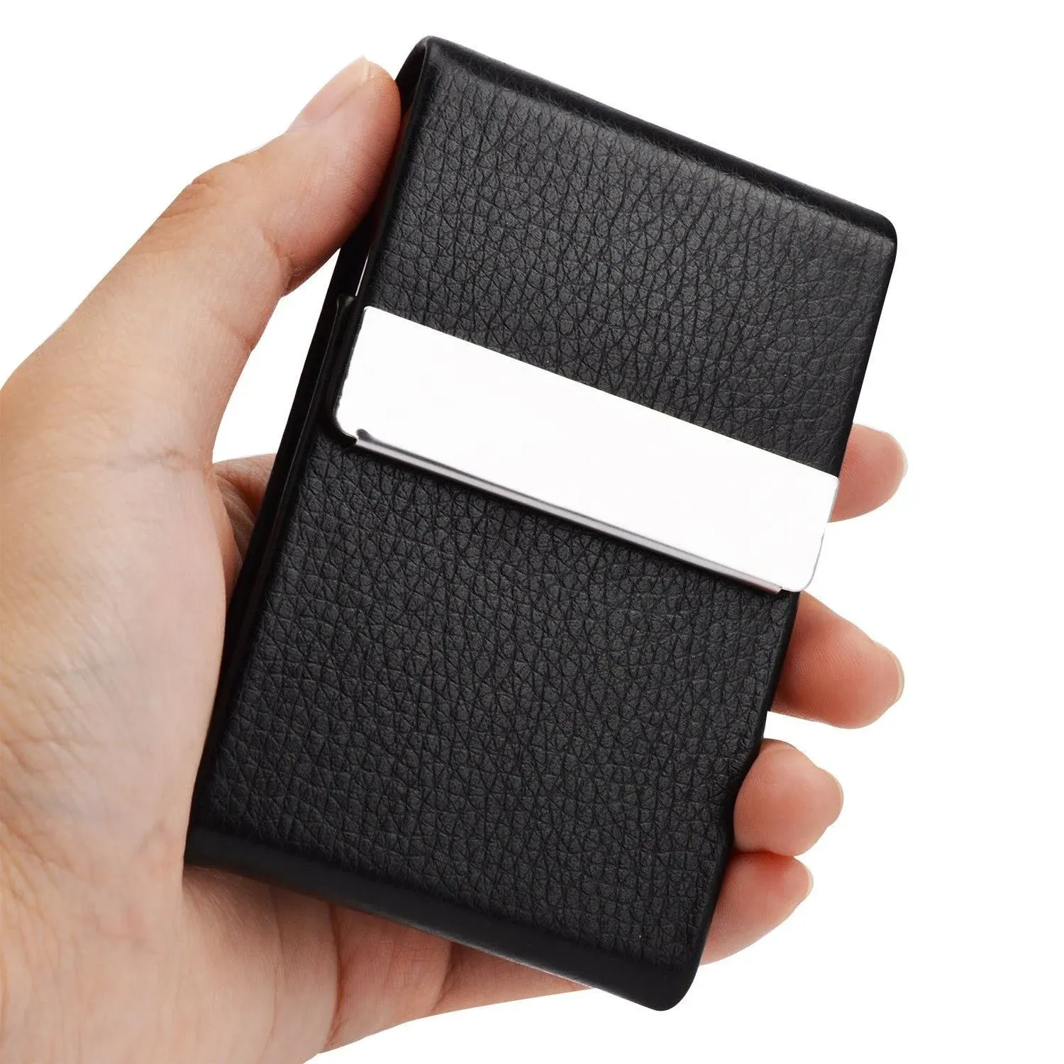 Metal PU Leather Pocket Card Holder - Slim Business ID Credit Card Case Wallet