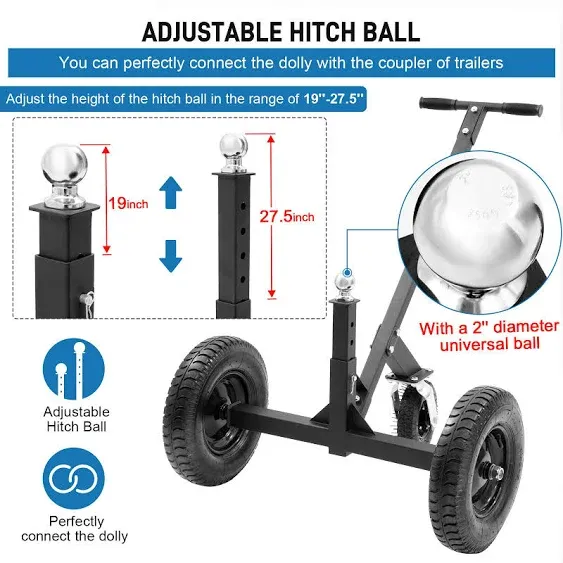 Doniks Adjustable Trailer Dolly,Boat Trailer Dolly 1200lbs Load Capacity,Carbon Steel Trailer Mover with 19''-27.5'' Adjustable Height for Moving RV