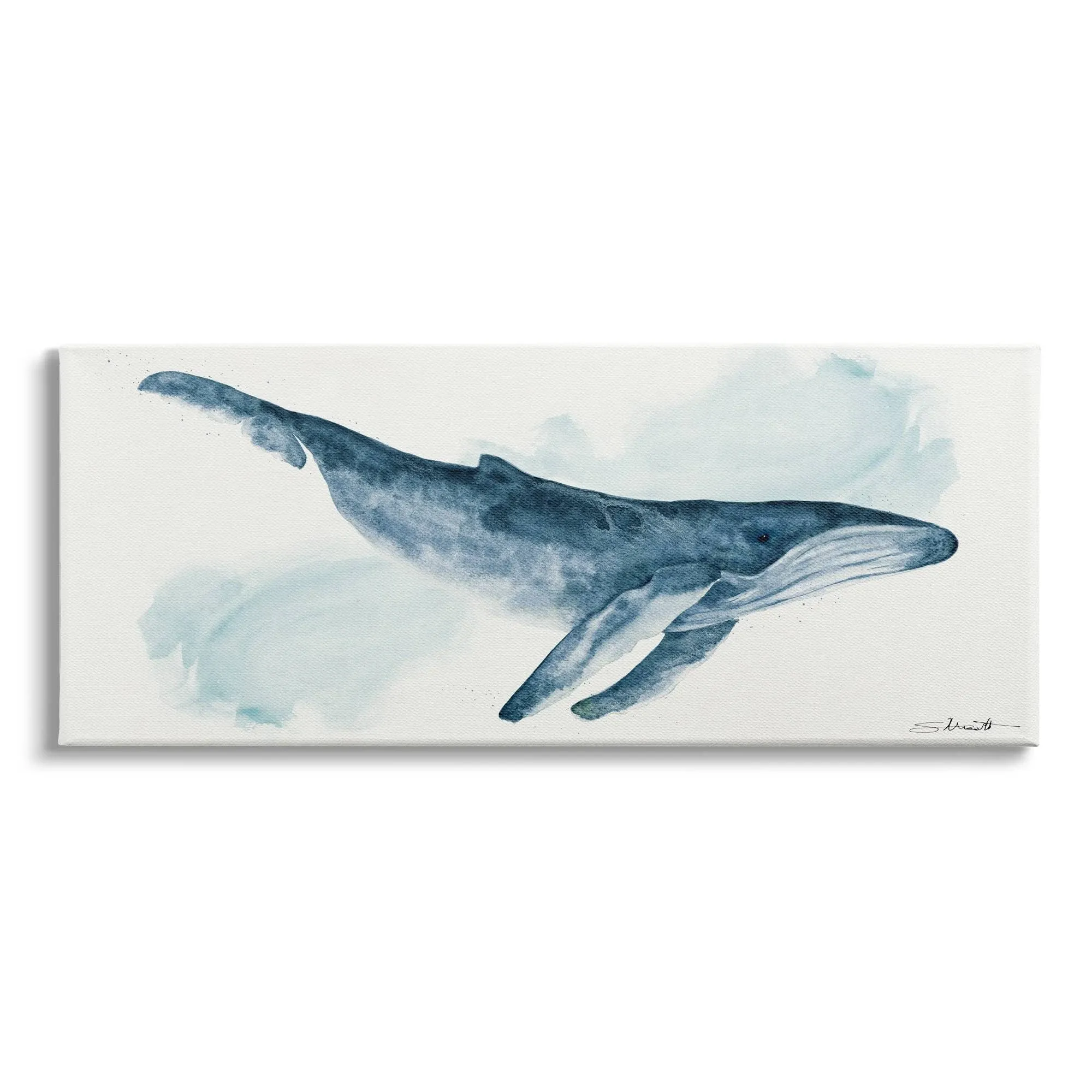 Stupell Nautical Humpback Whale Marine Animal Blue Watercolor Painting Canvas ...