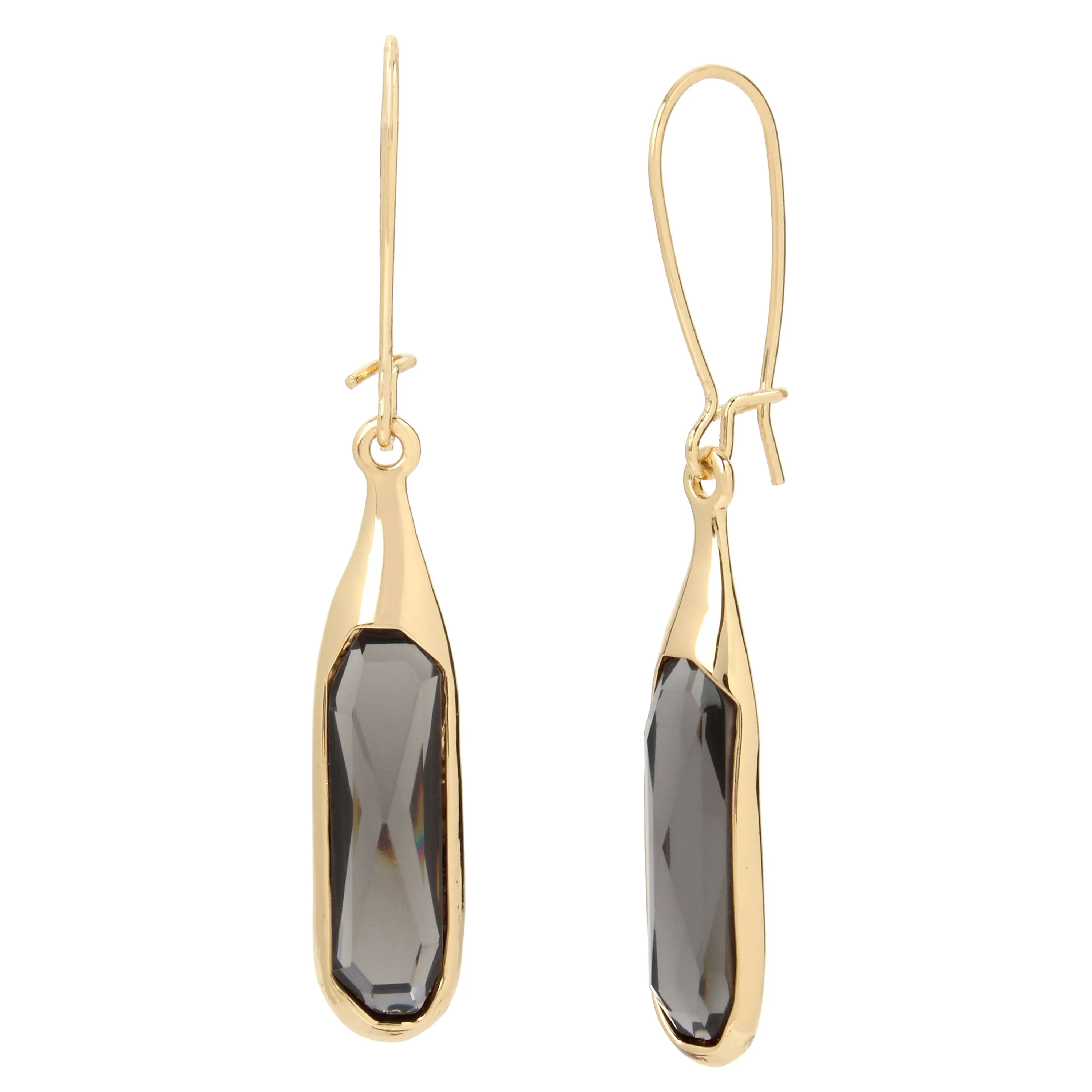 Robert Lee Morris "Set In Stone" Faceted Stone Long Drop Earrings (Black, Gold)