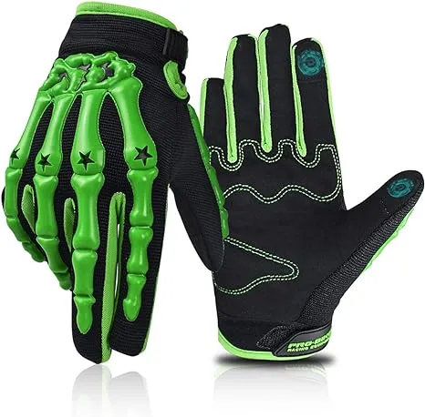 Chitone Full Finger Skeleton Motocross Riding Gloves for Medium, Green