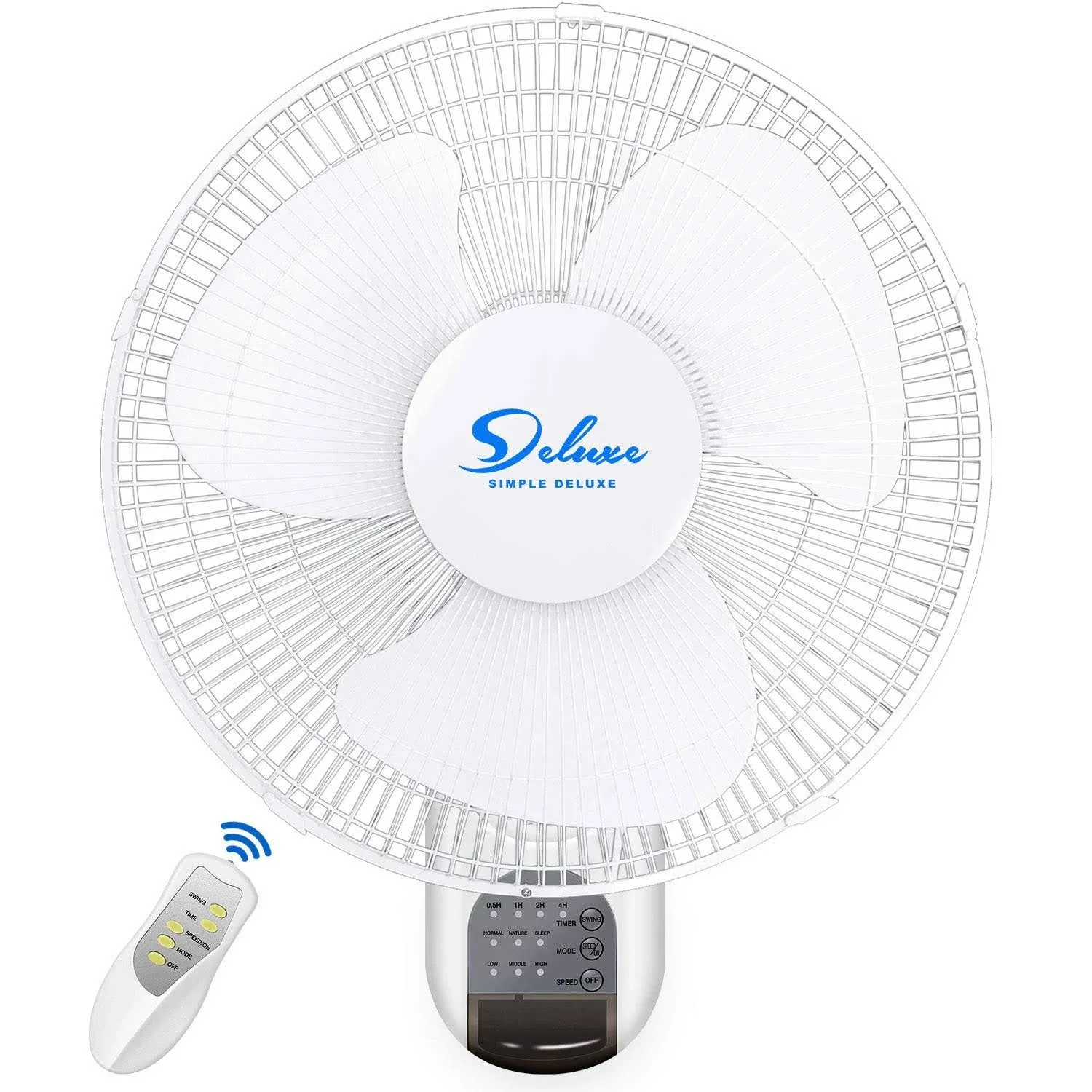 Simple Deluxe 16 Inch Wall Mount Fan with Remote Control, 3 Oscillating Modes, 3 Speed, Timer, 1 Pack