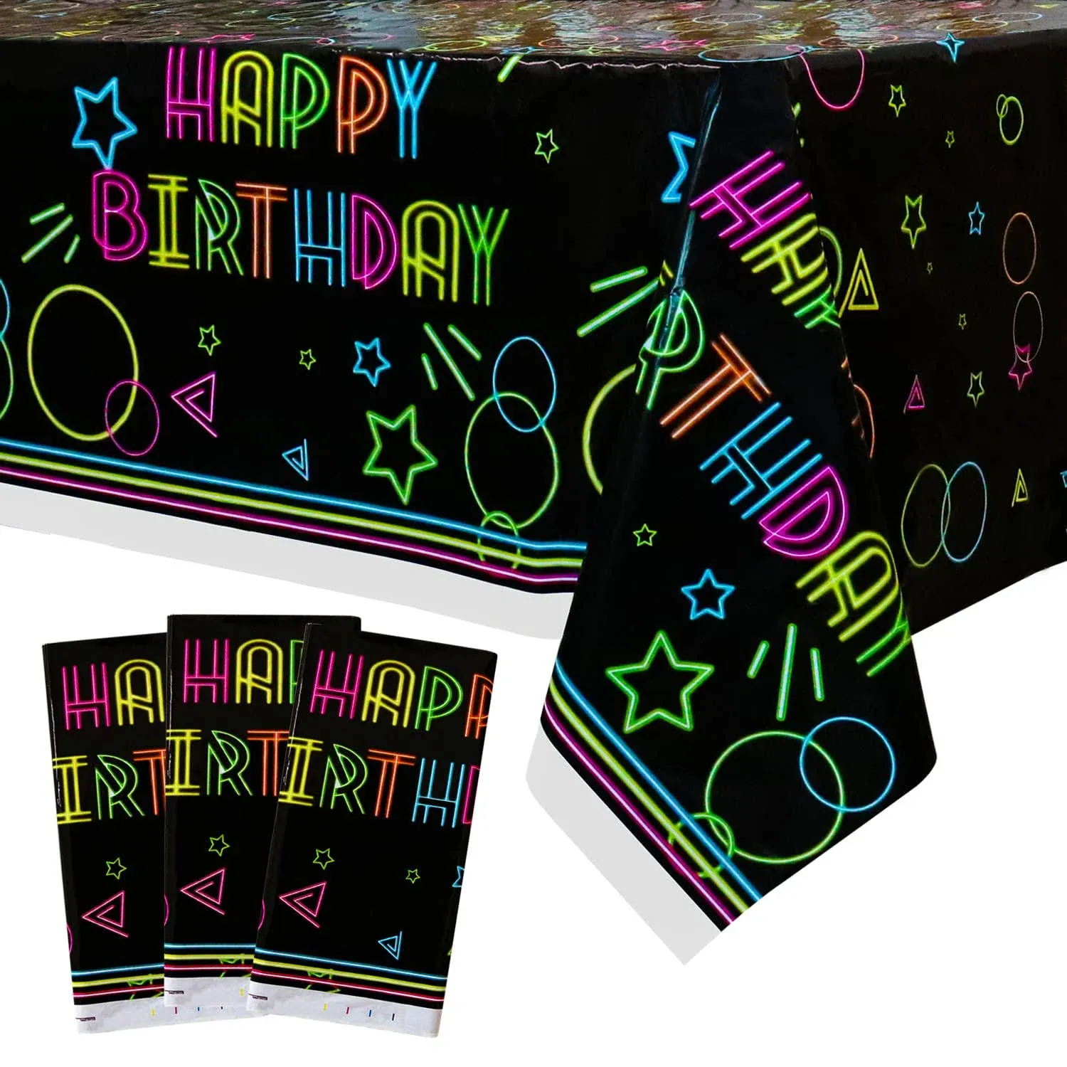 XJLANTTE 3 Pack Glow Party Tablecloth Supplies - Neon Plastic Disposable Birthday ...