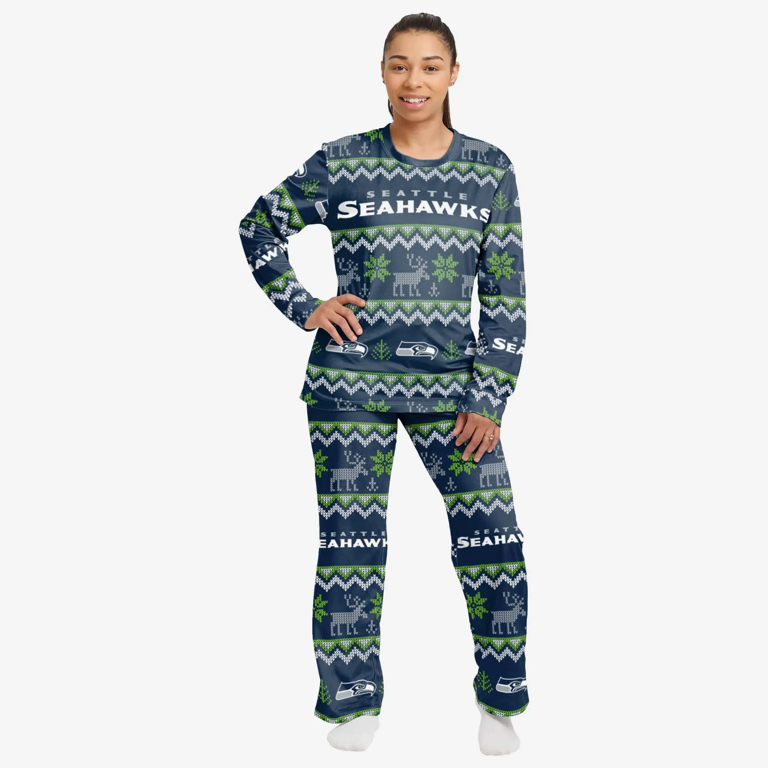 FOCO Women's NFL Team Ugly Pattern Matching Set Family Holiday Pajamas