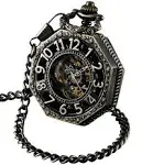 ShoppeWatch Steampunk Pocket Watch Skeleton Mechanical Windup Retro & Chain Reloj bolsillo