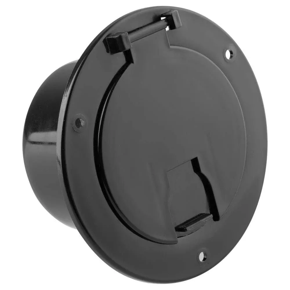 RV 5-inch Round Electric Cable Hatch for 30 and 50 Amp Cords Black