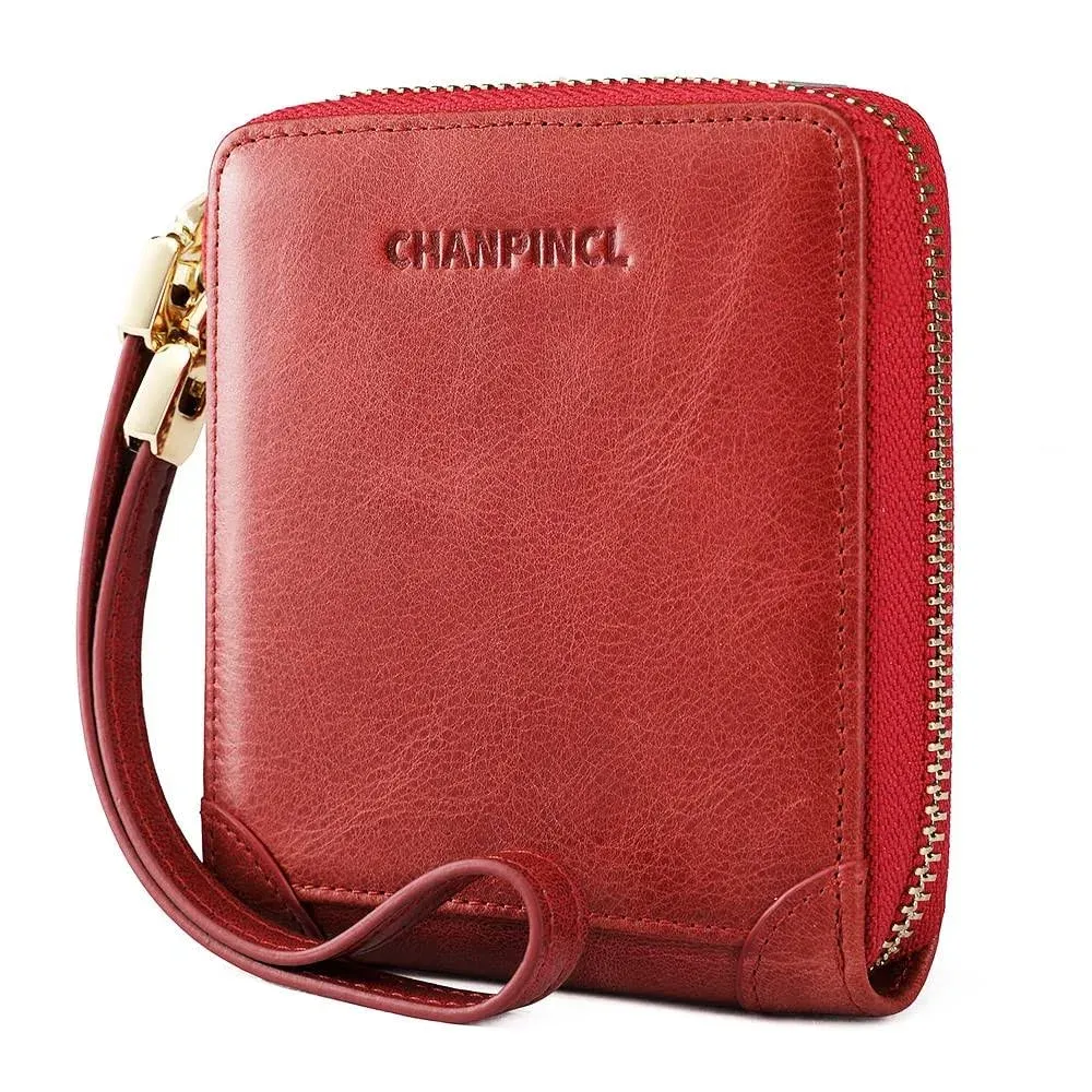 RFID Wallets for women Genuine Leather Zipper Purses Secure Large Capacity Mu...