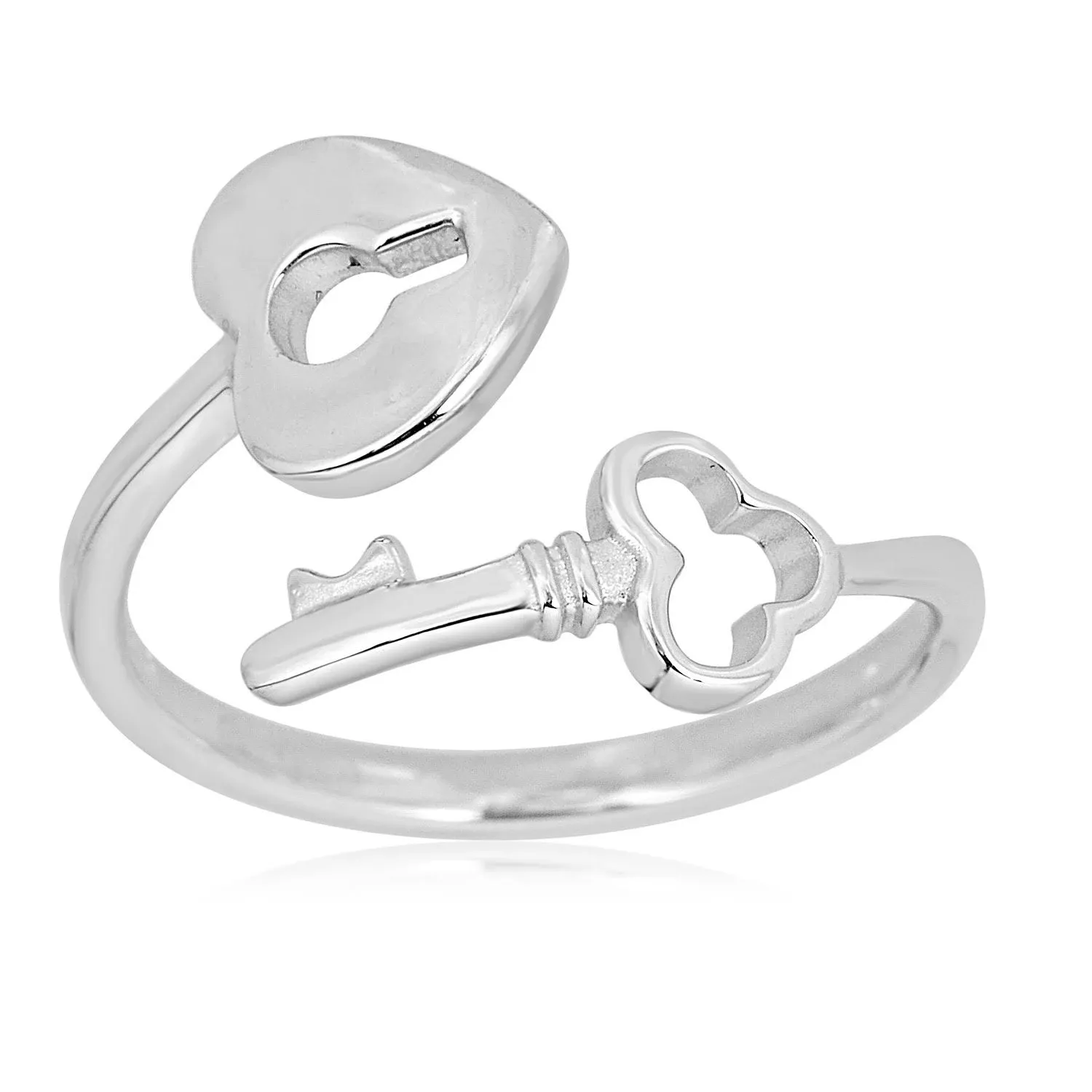 AVORA 925 Sterling Silver Adjustable Key and Heart Lock Bypass Toe Ring