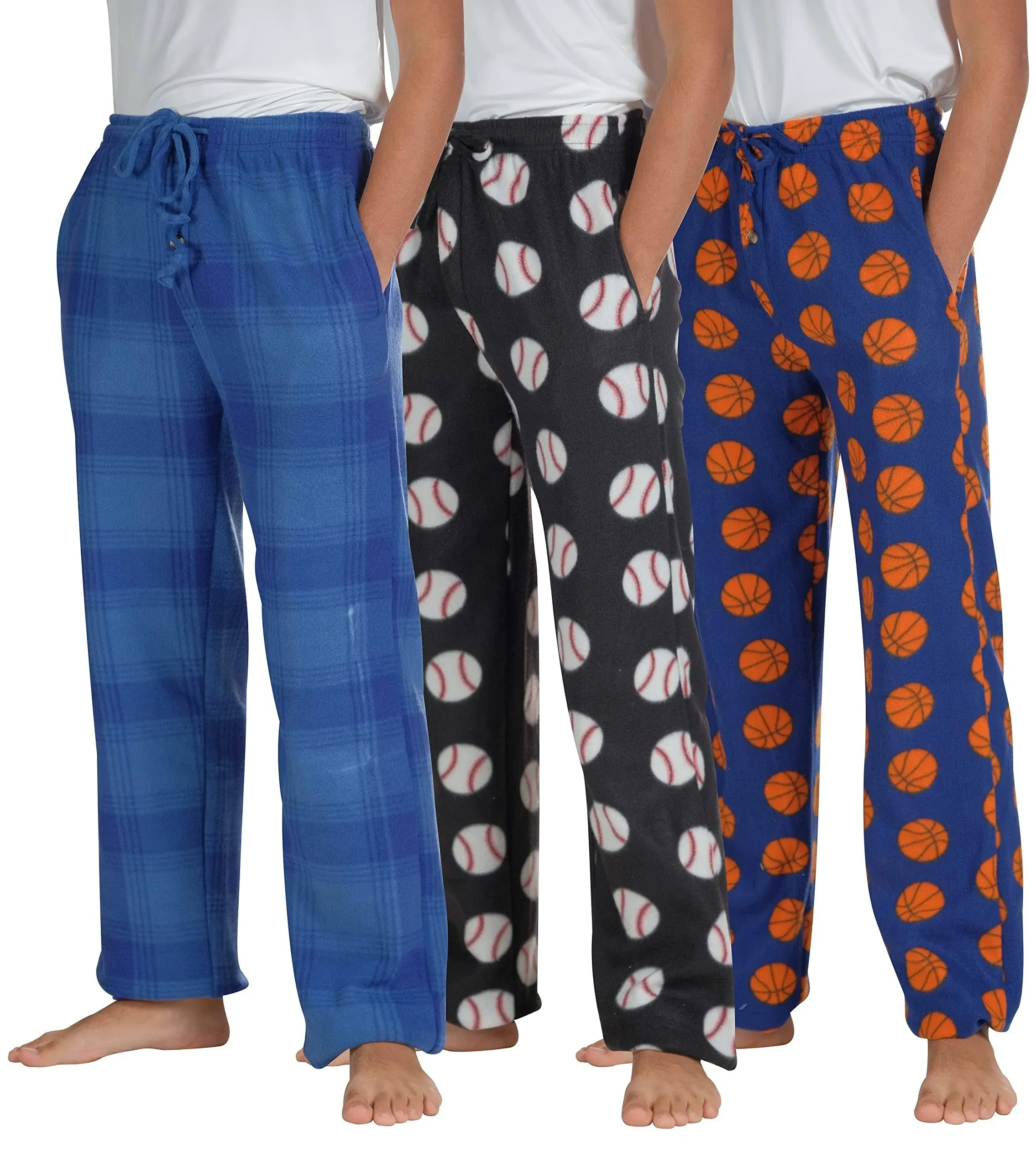 Real Essentials 3 Pack: Big Boys Pajama Pants Fleece Plush Pjs Kids Boy Pj Pa...