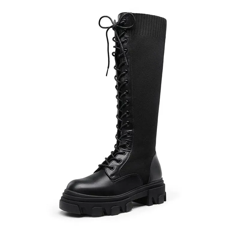 DREAM PAIRS Knee High Boots Women, Fashion Combat Boots Chunky Platform Lace Up Lug Sole Boots For Women