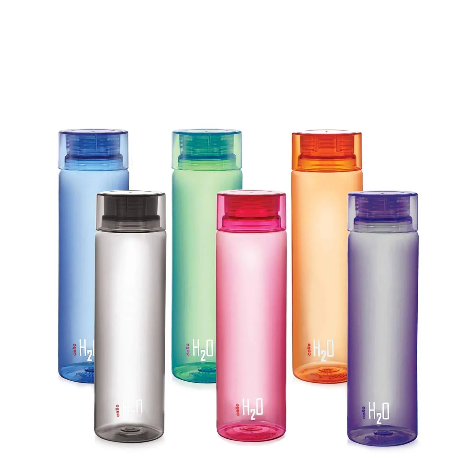 Cello H2O Unbreakable Plastic Bottle Set, 1 Litre, Set of 6, Multicolour