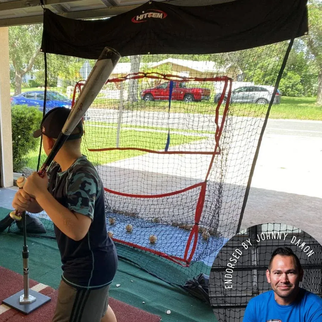 Baseball Net & Softball Net - Hitting/Pitching Net - Practice Batting Net Attaches and Hangs on Garage Door - Hitting Net Rolls Up for Storage - Baseball Training Equipment for Adults and Kids