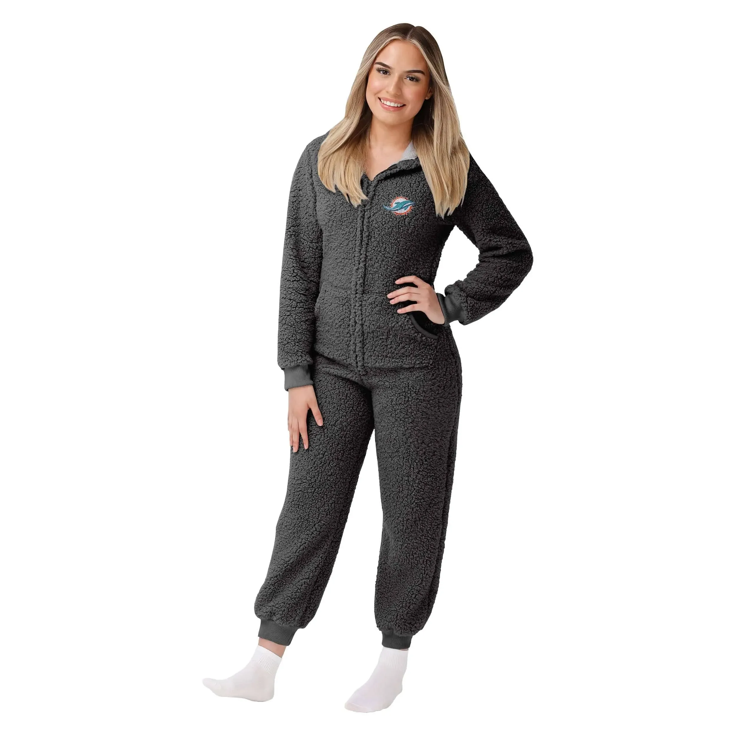 FOCO Miami Dolphins NFL Womens Sherpa One Piece Pajamas