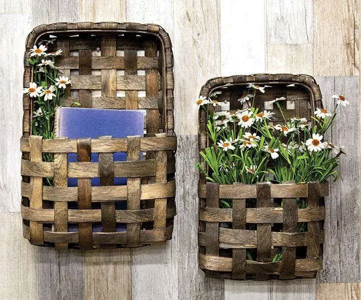 Set of 2 Aged Tobacco Wall Pocket Baskets