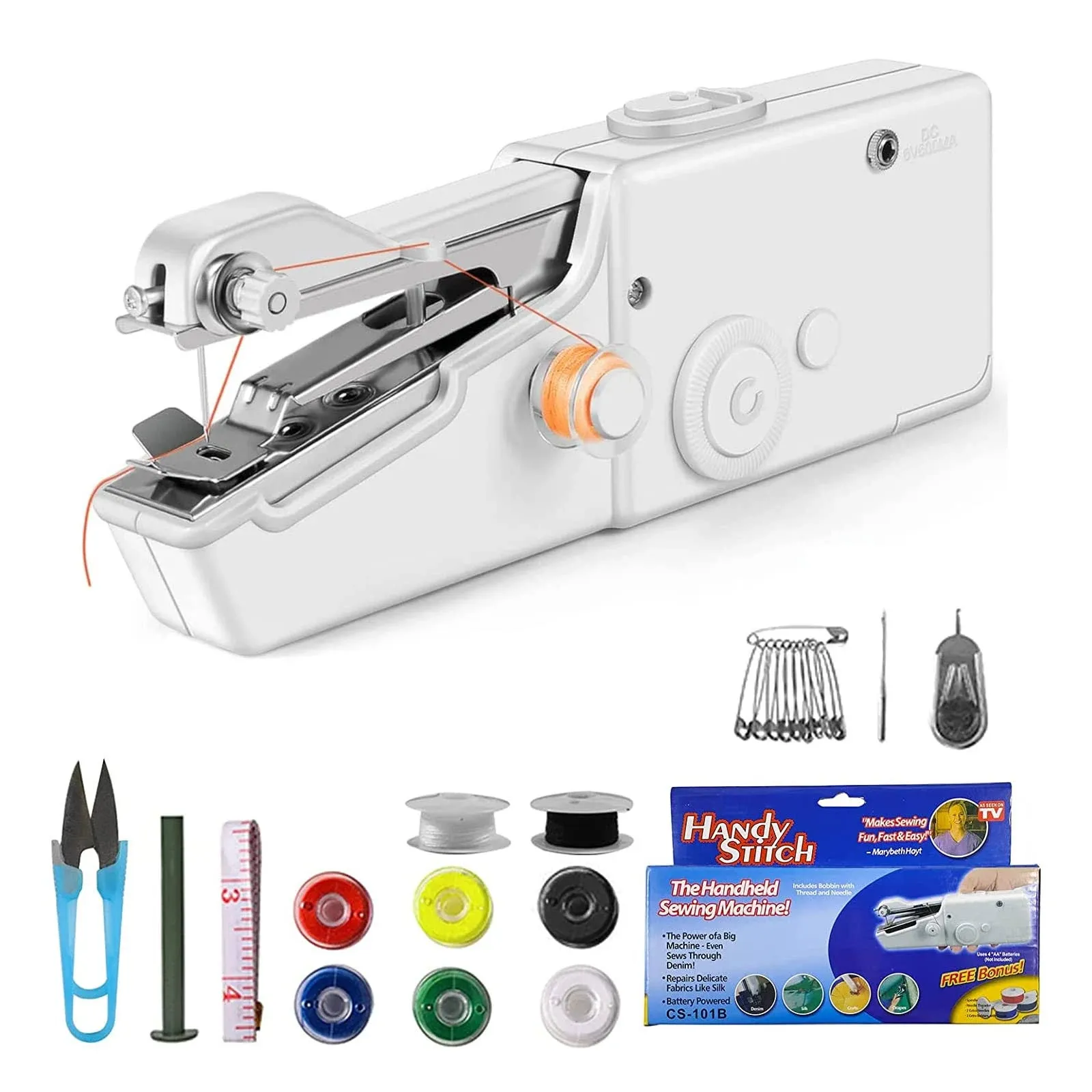 Handheld Sewing Machine, Portable Sewing Machine, Mini Sewing Machine for Beginners, Cordless Electric Hand Sewing Machine with Accessories Kit, Suitable for Clothing, Curtains, DIY Home Travel, White