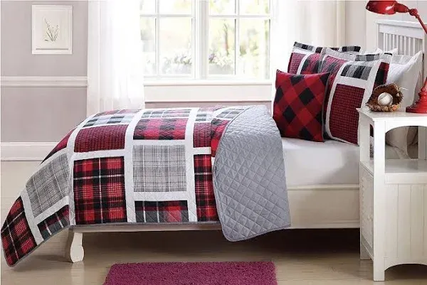 Elegant Home Multicolor Red Black White Grey Printed Plaid Patchwork Design C...